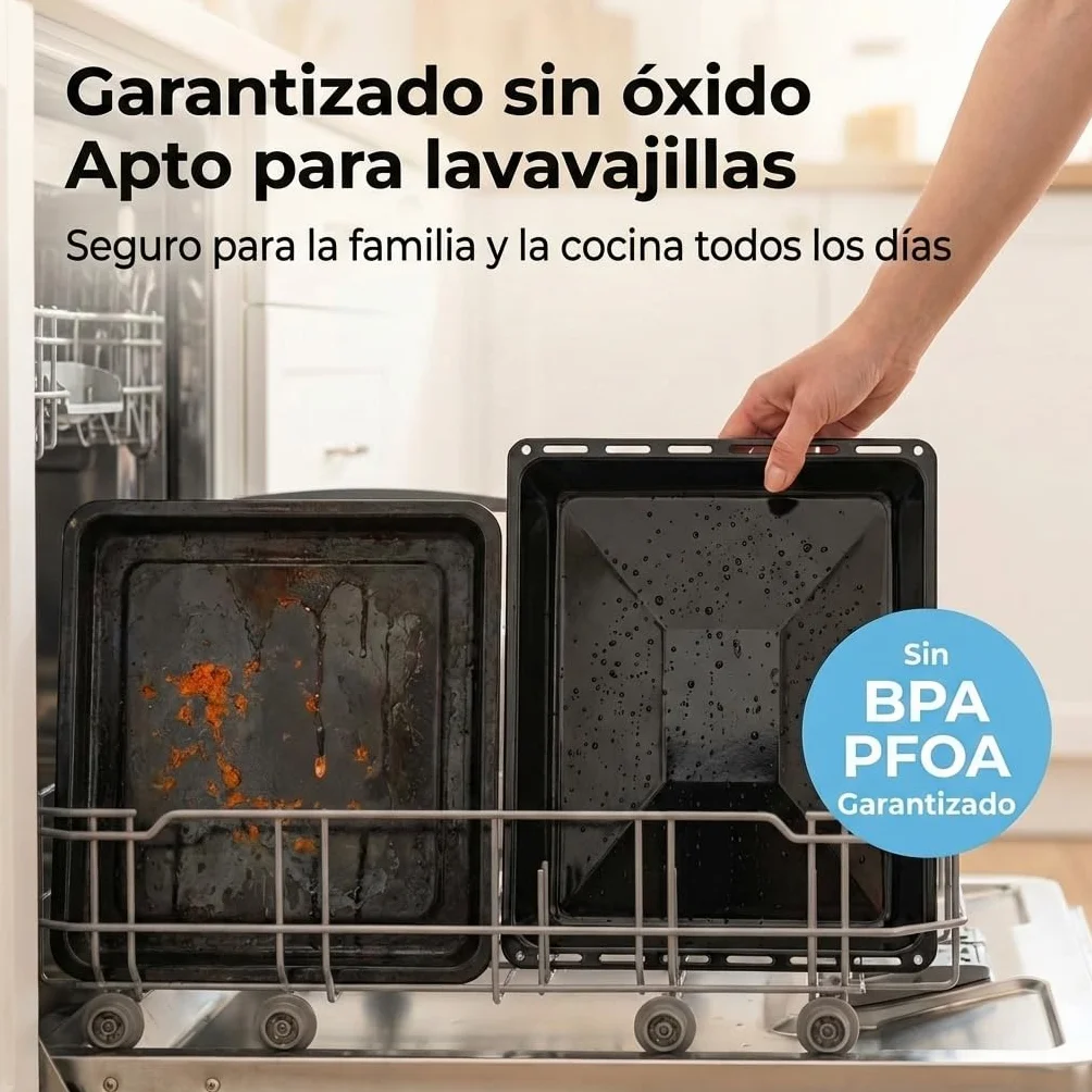 ICQN Set de 2 Bandejas de Horno 42,2x37 cm, Profundidad 3 cm, Compatible con IKEA y Electrolux, Bandejas Esmaltadas para Horno