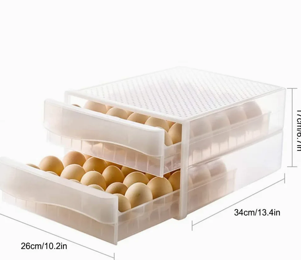 Bandeja de plástico para huevos, Caja for Huevos 60 Compartimentos Doble Cajón Apilable