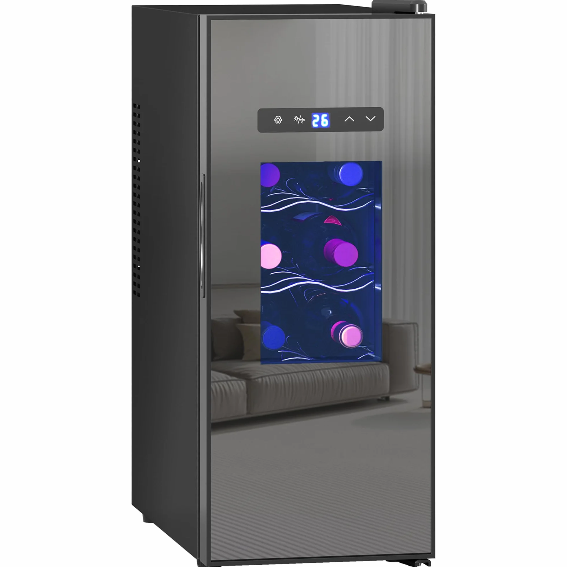 HOMCOM Nevera para vino, compresor de 12 botellas, 30 L, refrigerador de botellas, 8 – 18 °C, con estante ajustable, pantalla táctil, puerta de cristal, iluminación LED, color negro