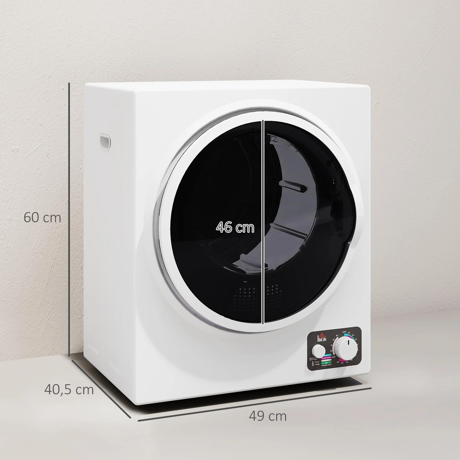 HOMCOM Secadora portátil con tubo de evacuación, secadora eléctrica 850 W, 4 Kg, 4 modos de secado, 2 niveles de calentamiento, tambor de acero inoxidable, instalación en pared, para apartamento