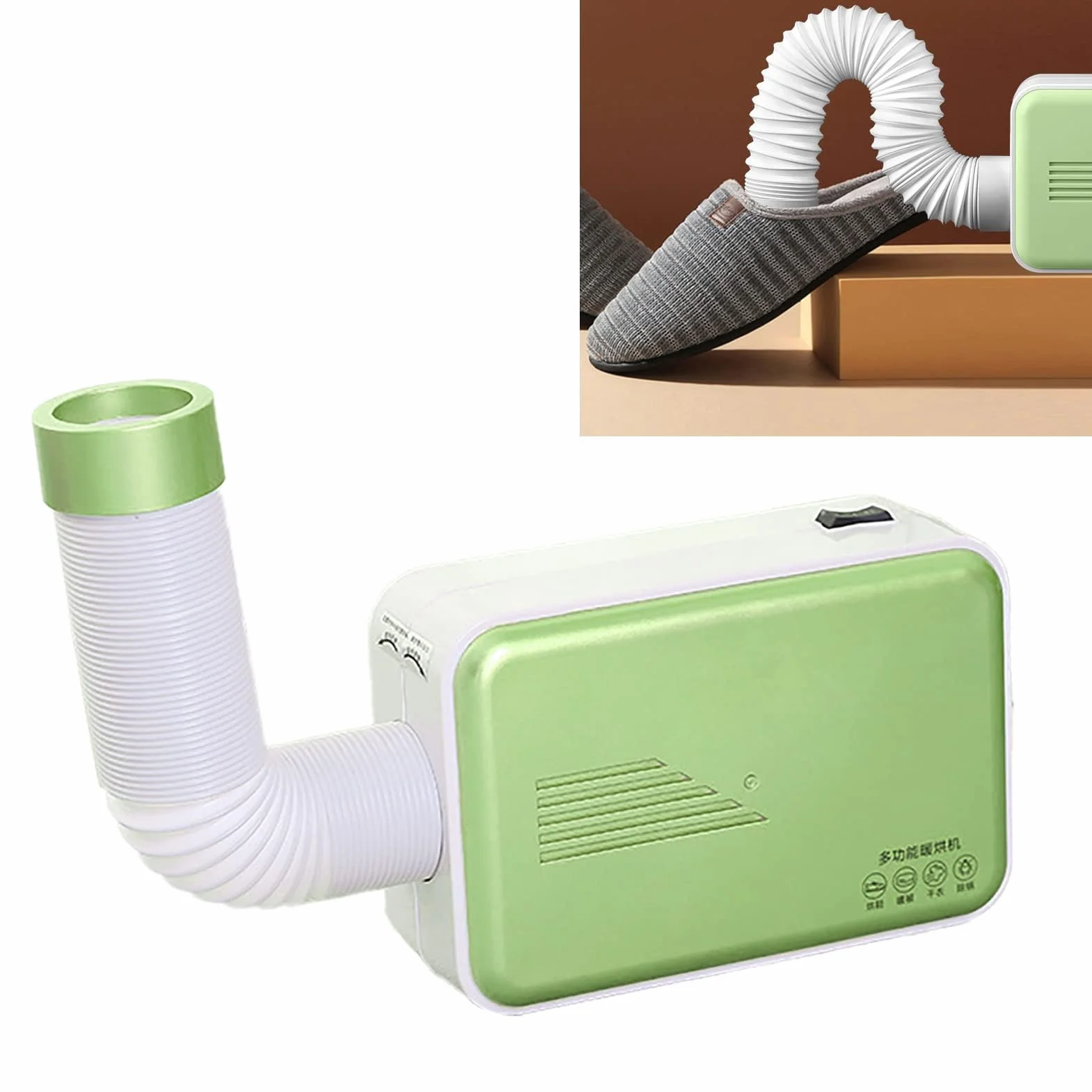 Secadora Portátil para Ropa y Zapatos - Mini Secadora de Viaje para Casa, Negocios, Edredones - Verde Matcha (Enchufe Redondo)