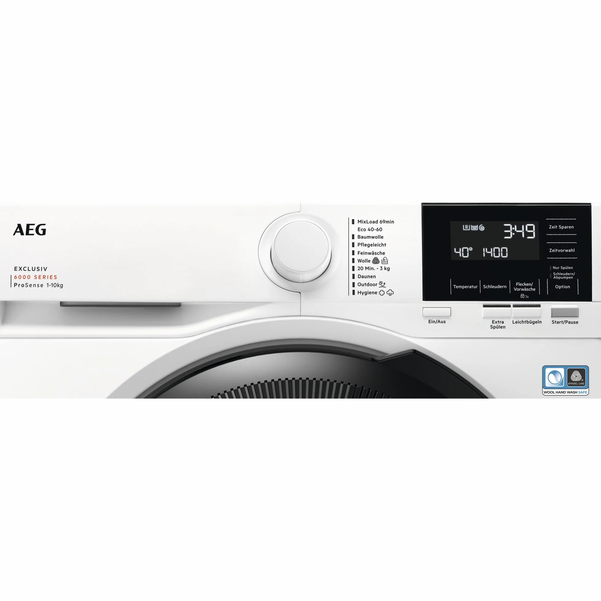 AEG LFR6114O4B Lavadora de Libre Instalación, Carga Frontal, 10 Kg, 1400 rpm, Motor Inverter, Programa antibacteriano, Programas a Vapor, Programa Rápido, LCD, Serie 6000, Blanca, Clase A