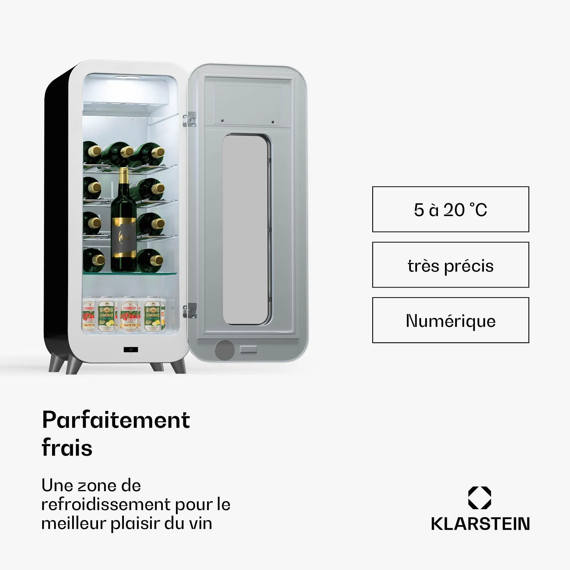 Klarstein Vinoteca para Vinos, Nevera Vino Una Zona, Botellas Vino, Proseco y Cervezas, Vinoteca Pequeña Puerta Cristal para Interior y Exterior, Nevera para Vinos Capacidad 15 Botellas