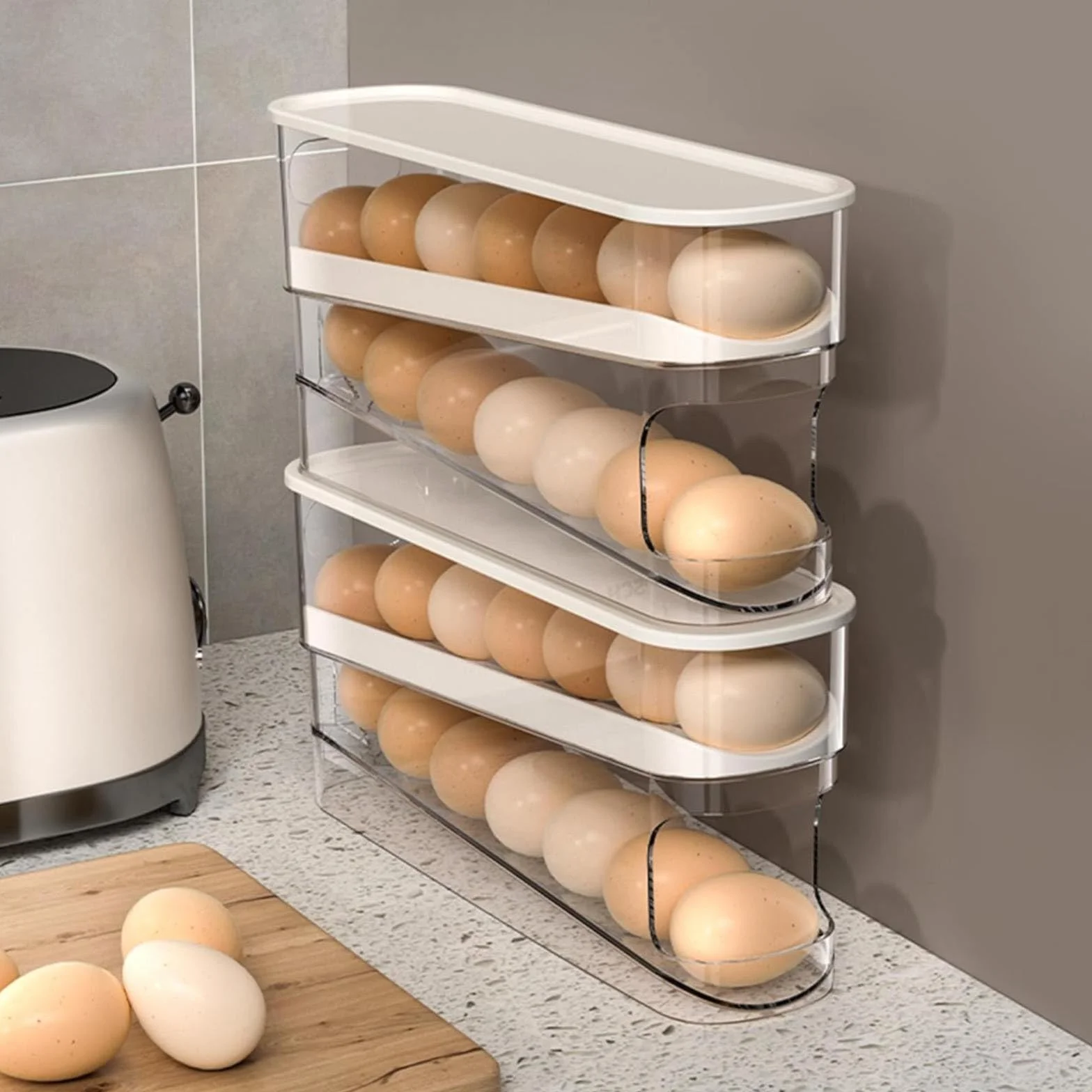 Rejilla for huevos con ruedas automáticas, refrigerador, caja de almacenamiento for, dispensador que ahorra espacio, compatible, rejilla for for cocina, gabinete encimera(2pcs)