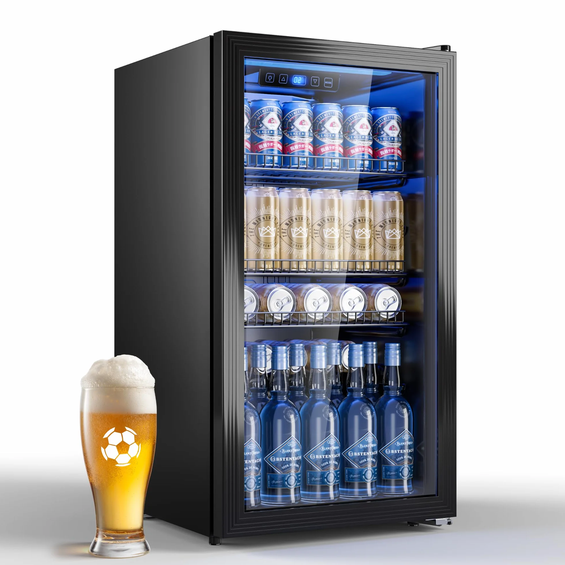 TRIUMPHKEY Frigorífico para Bebidas 90L con Puerta de Vidrio, Capacidad para 128 Latas, Estantes Ajustables para Cerveza, Vino y Refrescos, Mini Nevera Ideal para Hogar, Bar y Oficina