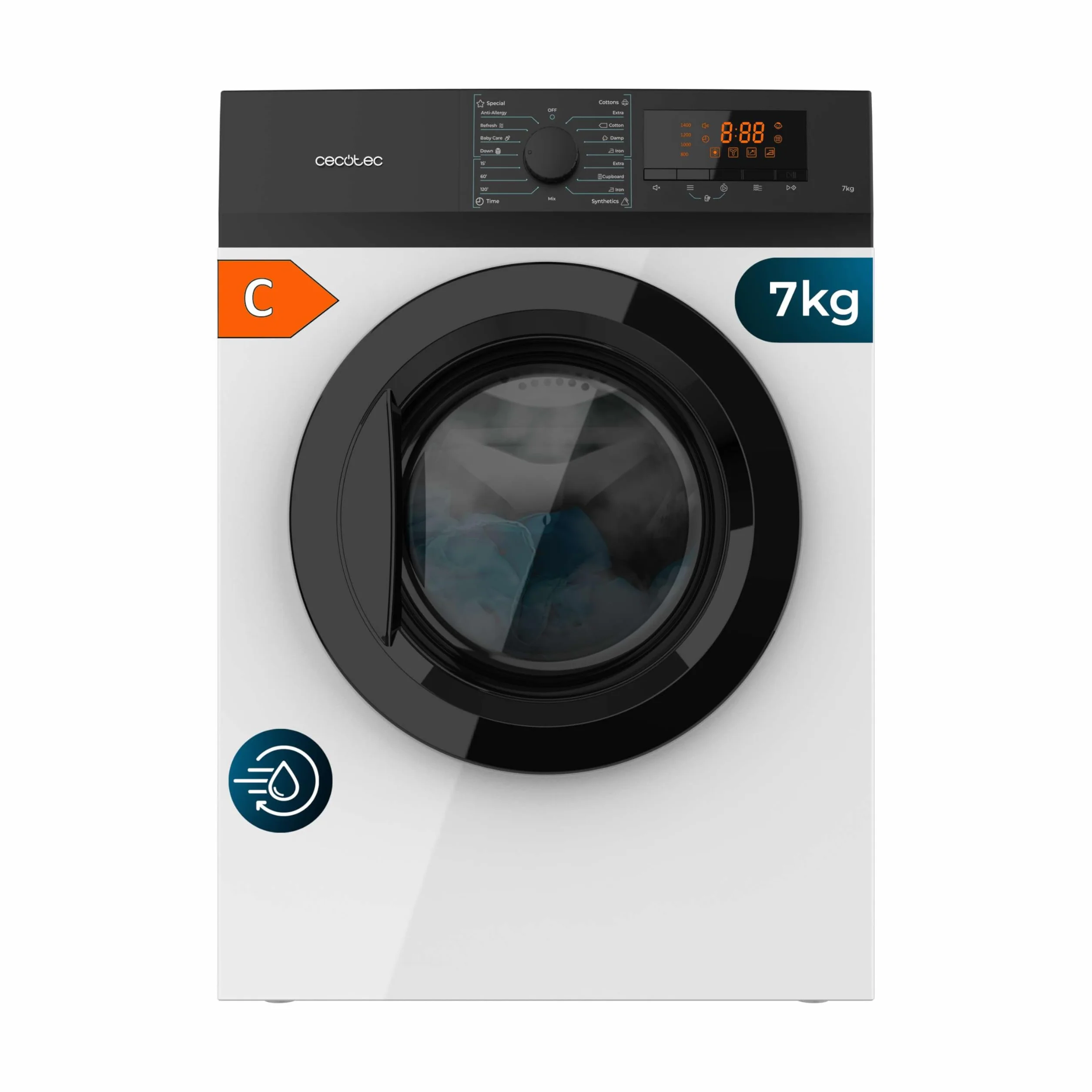Cecotec Secadora de Ropa Evacuación 7Kg Bolero DressCode Dry 7200V Max. 600W, Bajo Consumo, 15 Programas, Secado Automático, Planchado Fácil, Stop&Go, KidLock, Luz Interior, Tambor Inox