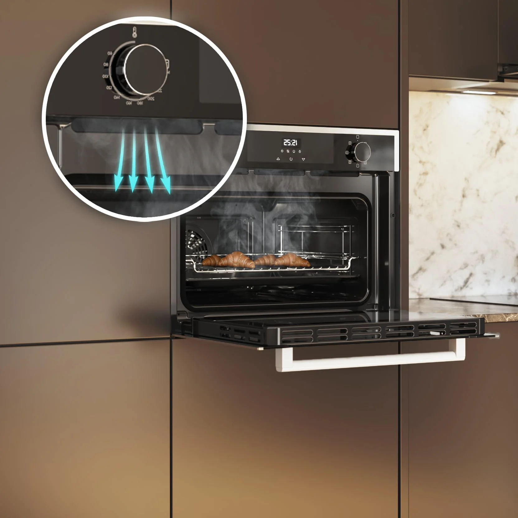 Cecotec Horno Integrable 45cm Alto Multifunción Bolero Hexa M224500 Edge A 2600W 53L 7 Funciones Grill Convección Vapor