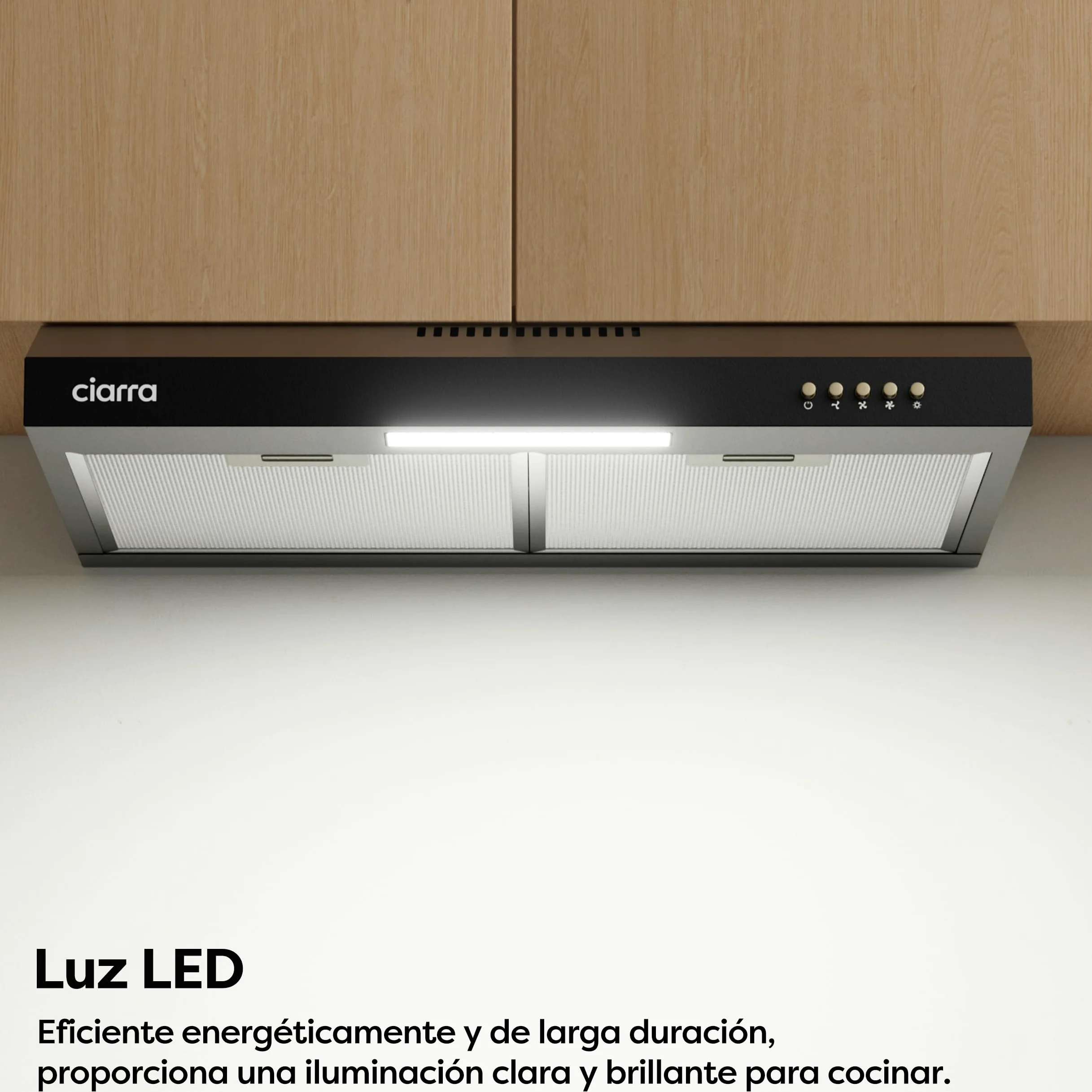 CIARRA CBCB6903D Campana Extractora Cocina 60 cm Clase A+ Negra | Cocina extractora integrada para Armario 3 Niveles de Potencia con Filtro de Carbón CBCF009