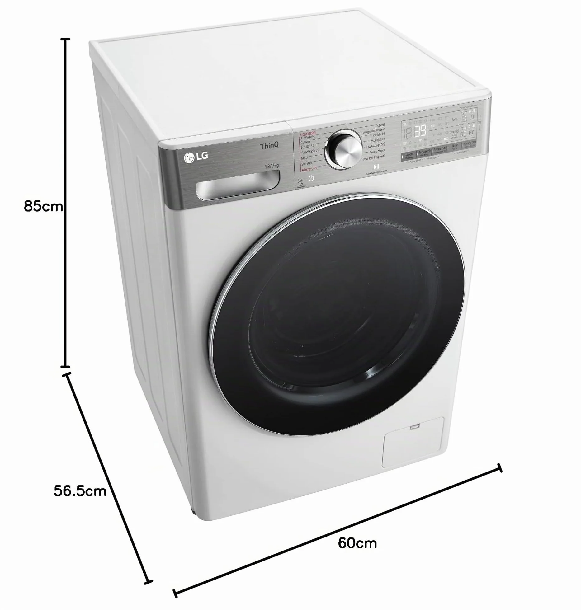 LG AI DD D4R9513TPWC Lavadora Secadora 13/7 kg Serie R9 Clase D Lavadora Secadora 1.400 RPM TurboWash 360 Vapor Steam+ y Antiarrugas, Dosificación Automática, Wi-Fi, Blanco