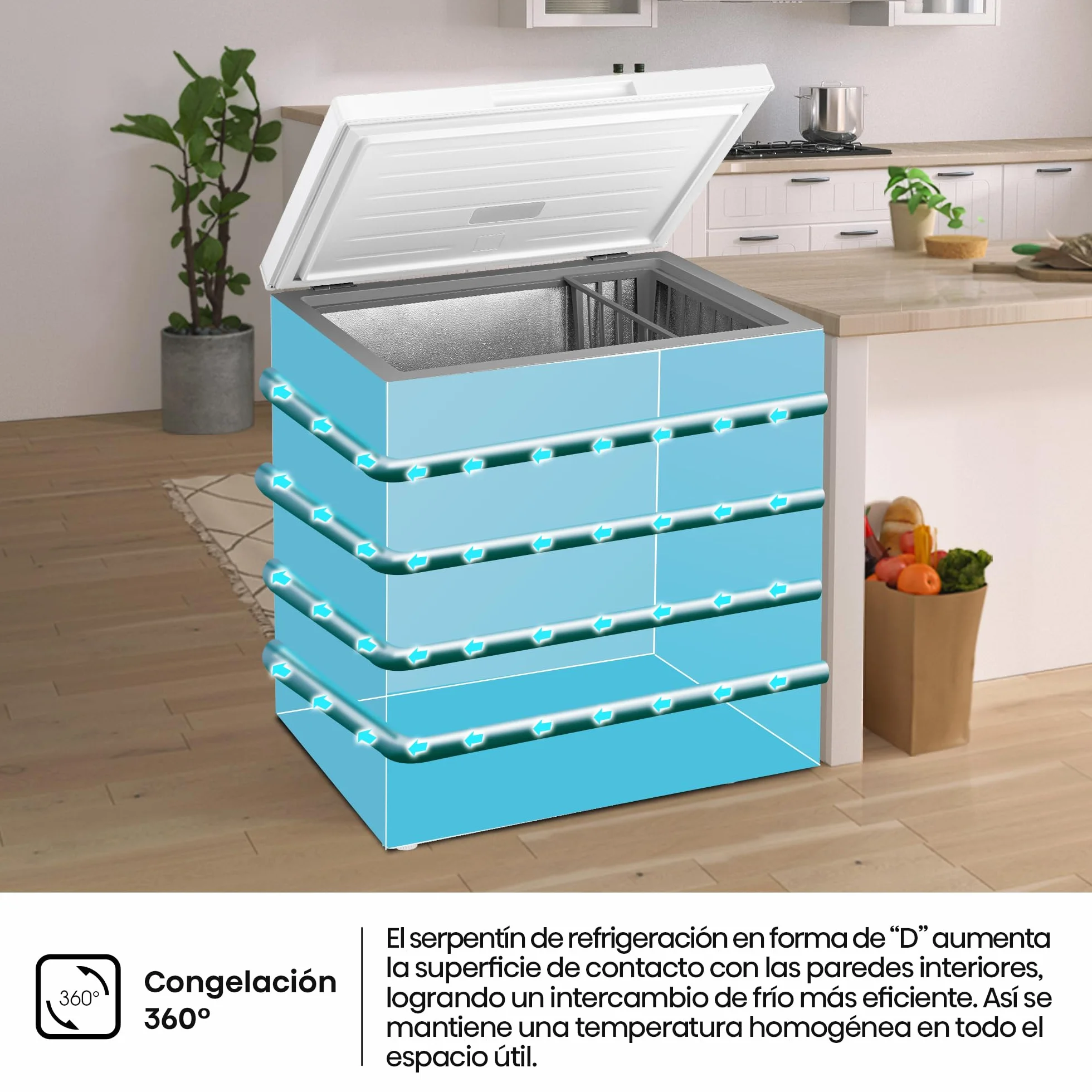 Hisense Arcón Congelador Horizontal 198L 86cm Congelación 360° Congelador Convertible Control Electrónico Temperatura Freezer Protect Blanco