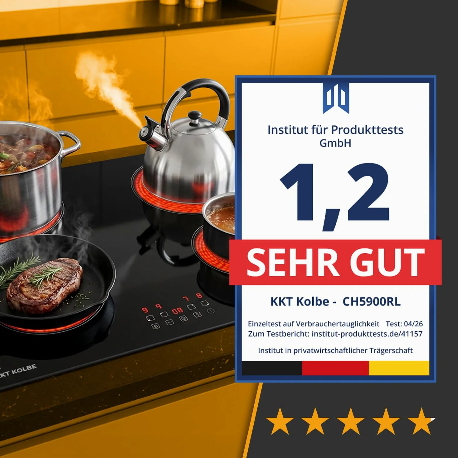 KKT KOLBE placa de cocina vitrocerámica independiente con espirales calefactoras 60 cm | 6 kW | 4 zonas | 9 niveles | sin marco | táctil | temporizador de apagado | seguro para niños | CH5900RL
