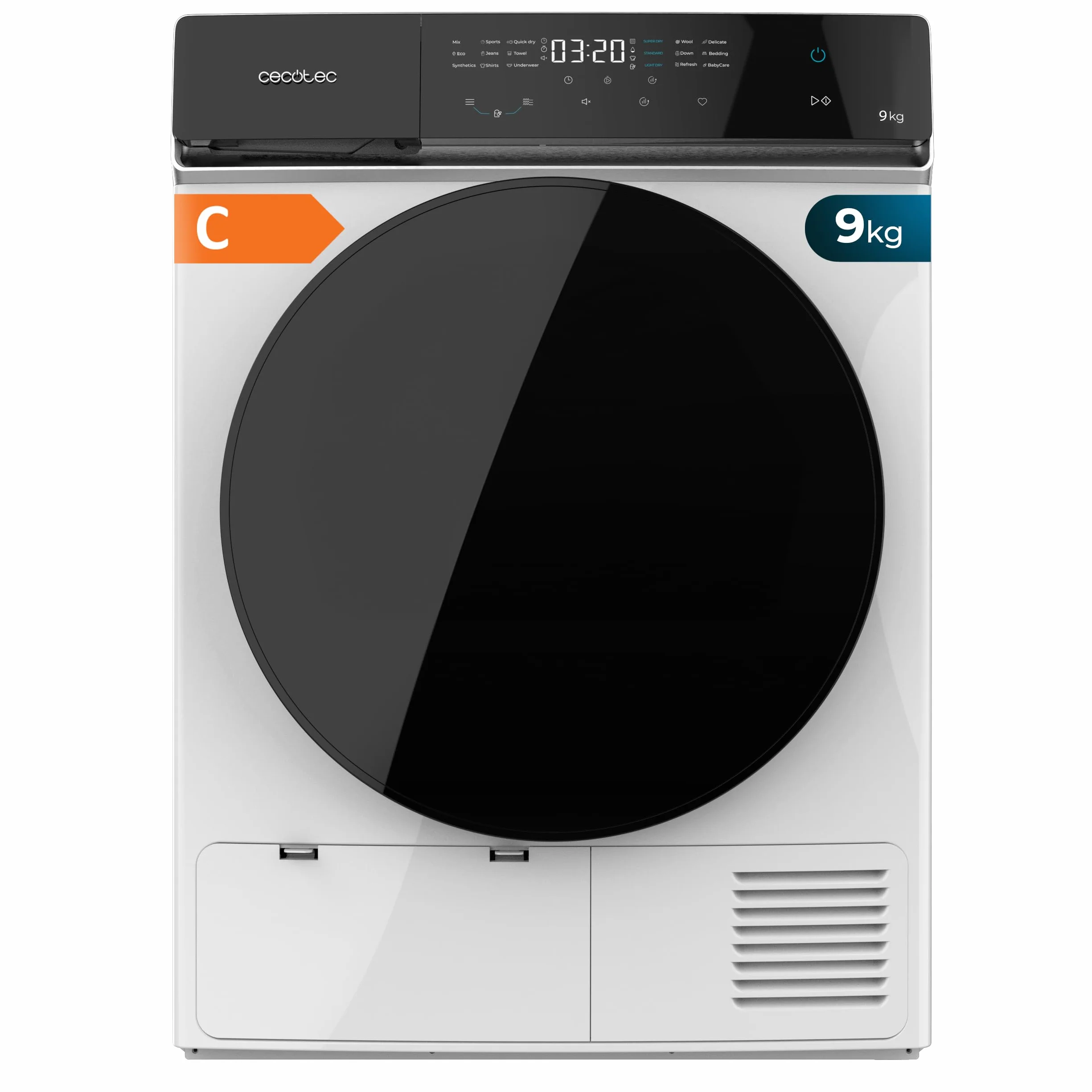 Cecotec Secadora de Ropa Bomba de Calor 9kg Bolero DressCode Dry 9400 A+++. 600W, Bajo Consumo, Full Touch, Plancha Fácil, 15 Programas, Secado Automático y Tambor de Acero Inoxidable