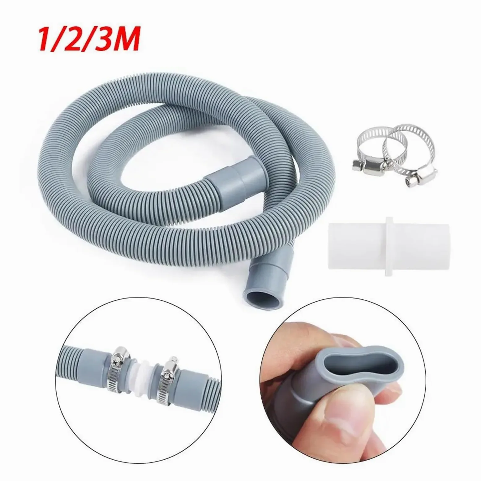 Tubo de desagüe Flexible, extensión de Manguera Universal for Lavadora, Kit de extensión de Manguera de desagüe Universal for lavavajillas y Lavadora(3m)