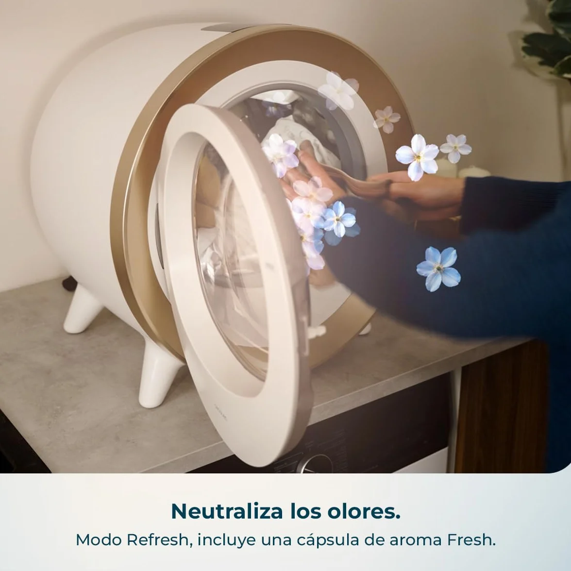 Cecotec Secadora Compacta Evacuación 3Kg Bolero DressCode Dry 3500V Gold. 8 Programas, Secado Automático Inteligente, Control Touch, Función UV Care, Tambor Inox, Antiarrugas, Blanco y Oro Cromado
