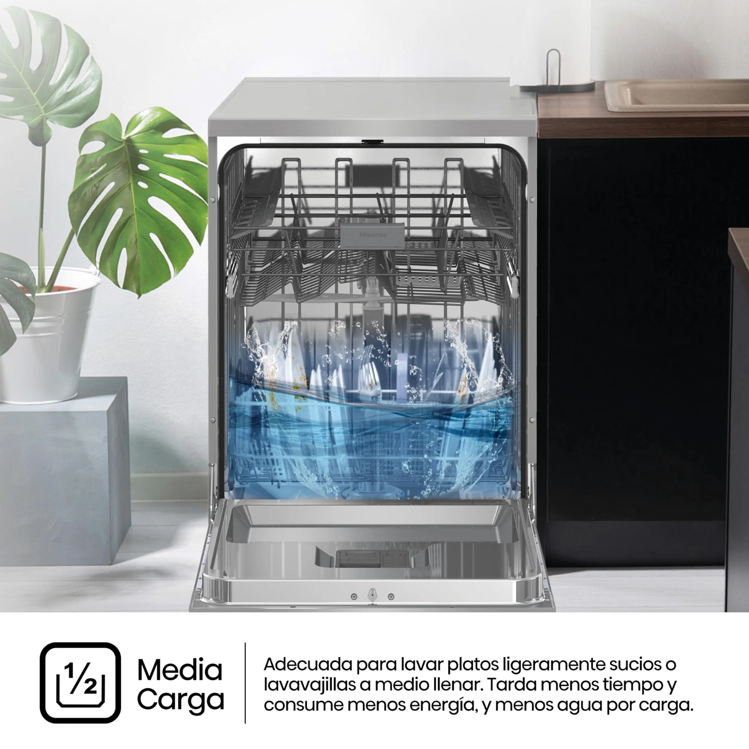 Hisense HS642C60X - Lavavajillas Independiente,Capacidad 14 Servicios, 60cm, Auto Dry Apertura de Puerta Automática, Control Táctil, Inicio Diferido y Lavado Rápido,Media Carga, Libre instalación Inox