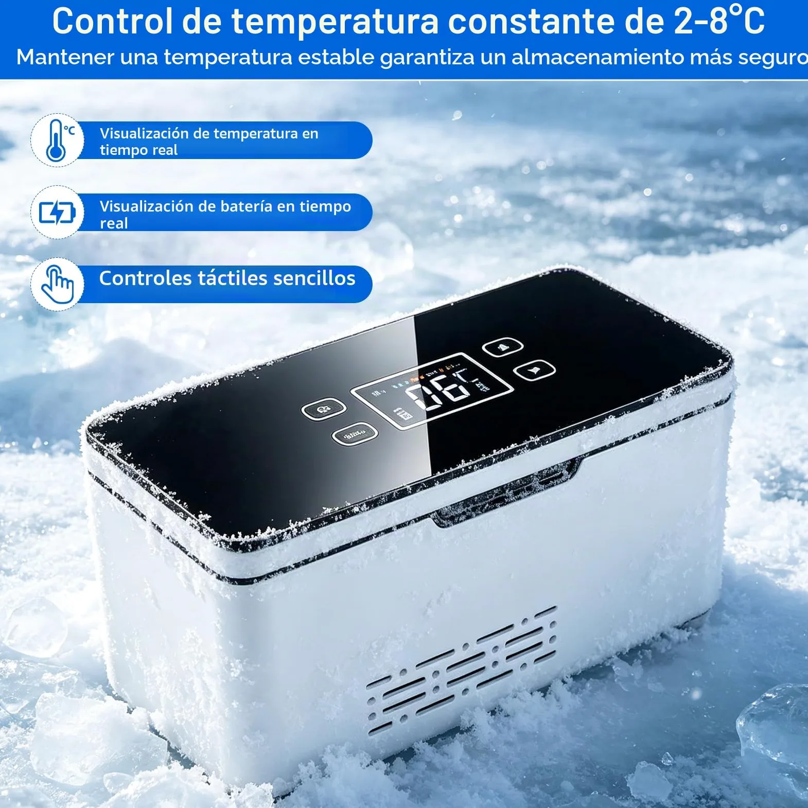 Nevera portátil de insulina, 2 – 8 °C, refrigerador de medicina con batería de 2 x 10200 mAh y bolsa de transporte, advertencia inteligente de batería, bolsa de insulina para casa, coche y