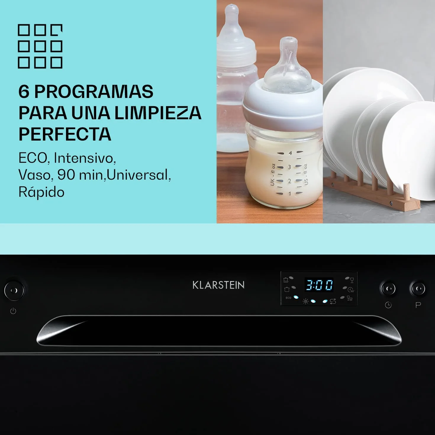 Klarstein Lavavajillas Pequeño Sobremesa, Mini Lavavajillas 6 Cubiertos, Lavavajillas Portatil de Sobremesa Silencioso 6 Programas, Lavavajillas Compacto de Mesa Sin Instalación Difícil para Casa