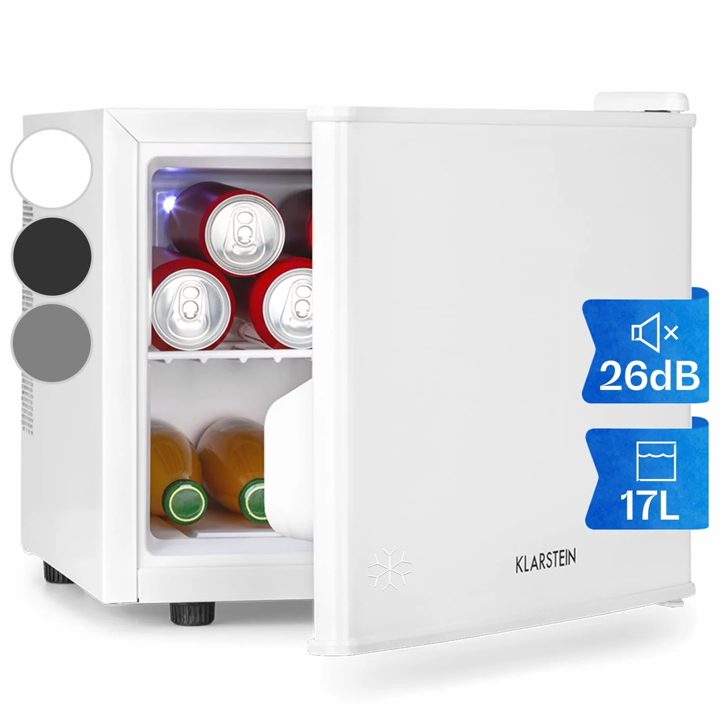 KLARSTEIN Nevera Pequeña Portatil Eléctrica, Mini Nevera Silenciosa, Caravana, Frigorificos Pequeños 3 Niveles Frío, Minibar 0-15°C, 17 l.