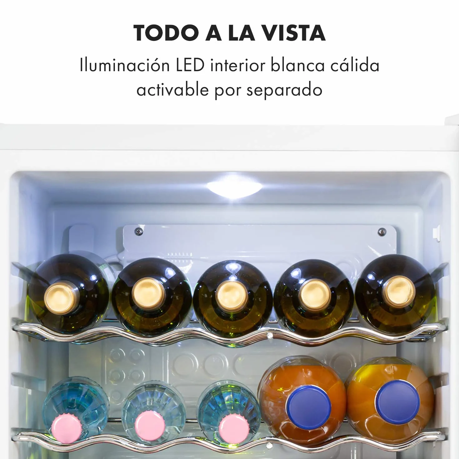 KLARSTEIN Nevera Pequeña Portatil Electrica para Bebidas, Mini Frigorifico con Estantes y Puerta de Cristal Habitaciones, 60L