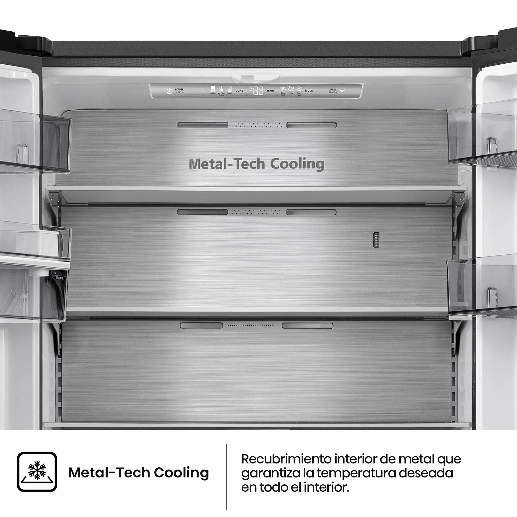 Hisense RF749N4SWFE - Frigorífico Americano Puerta Francesa Total No Frost, 579L,179cm, Metal-Tech Cooling, My Fresh Choice, Multi Airflow, Dispensador Agua con Depósito, Inverter, WiFi, Dark Inox