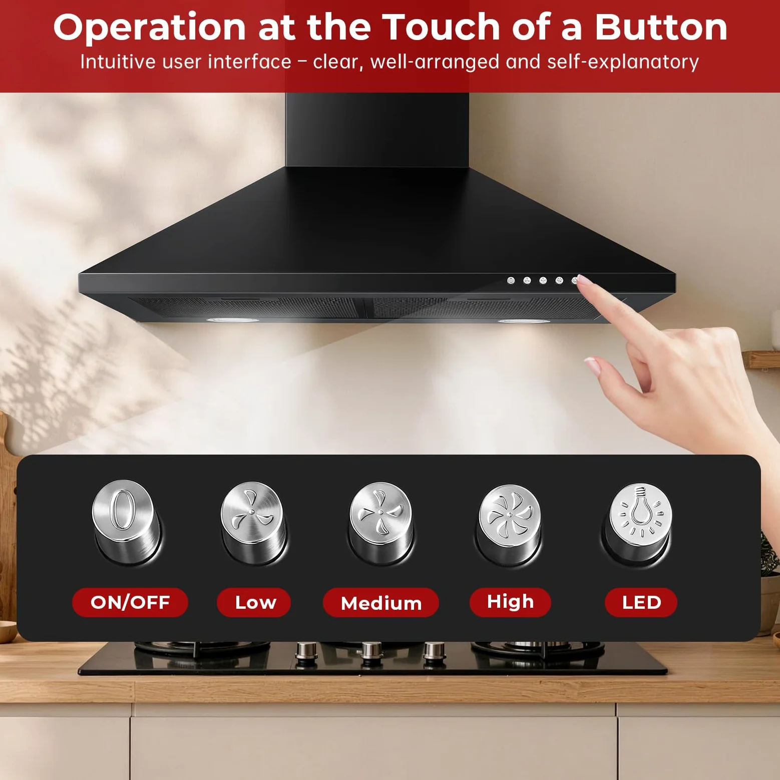 TopStrong Campana Extractora 60 cm, A+++ Extractor de Cocina, 450 m³/h, 3 Velocidades, LED, Recirculación y Evacuación, Filtros de Carbono Incluidos | Filtro de carbón activo incluido | Filtro de carbón activo incluido