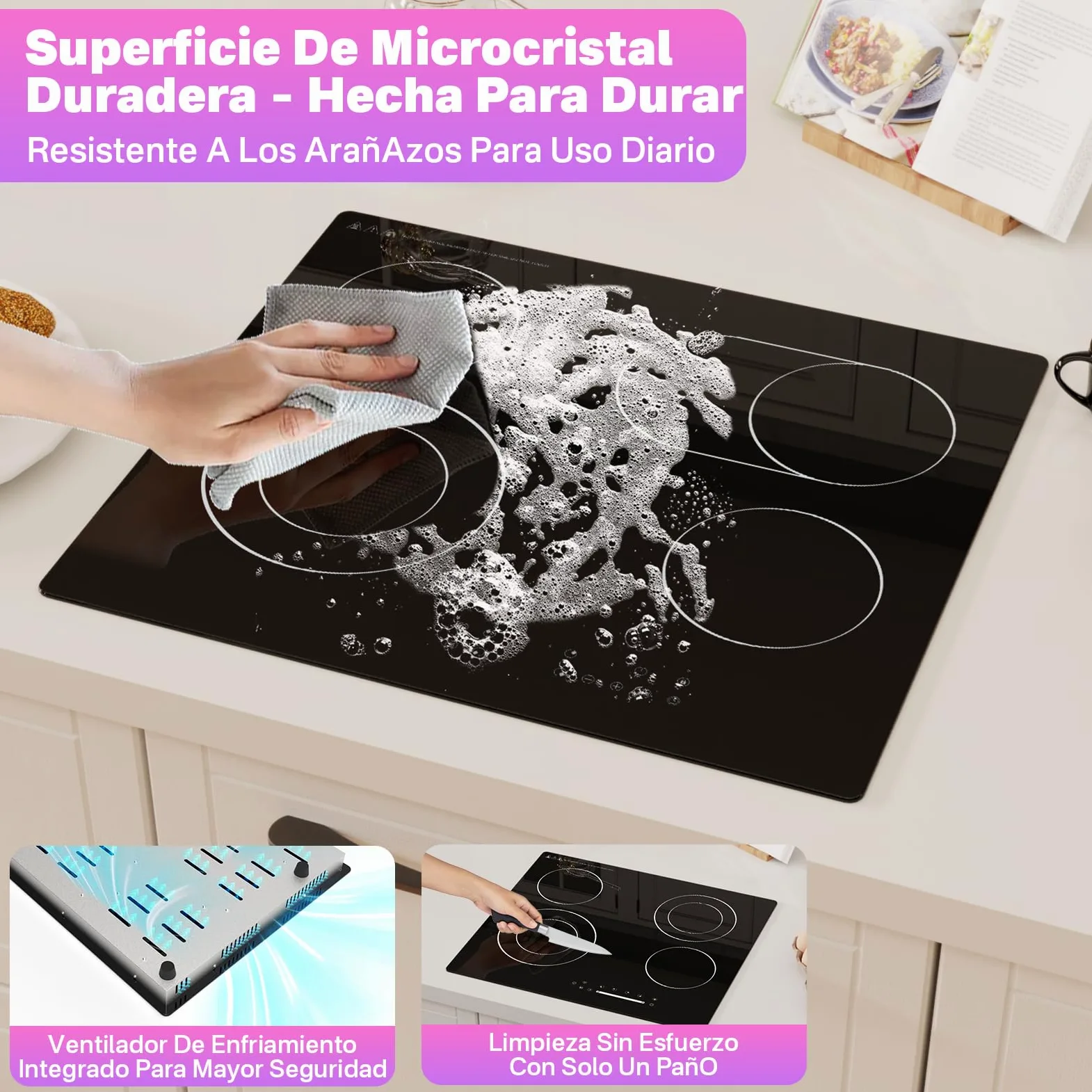 Placa Vitrocerámica 60cm Empotrable 4 Zonas 6700W Dual Ring