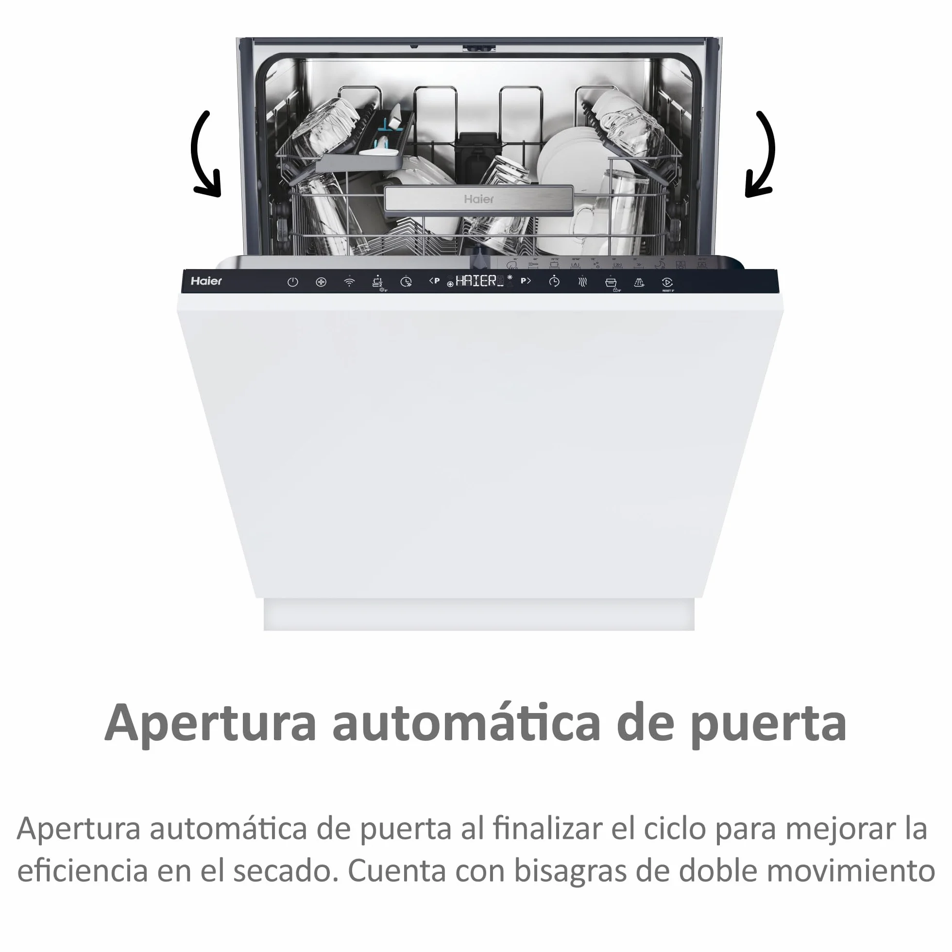 Haier Lavavajillas Integrable 60 cm 14 Servicios Washlens Plus Clase C 44 dB WiFi hOn Motor Inverter ABT Antibacterias 10 Programas Smart AI AquaStop Apertura Automática
