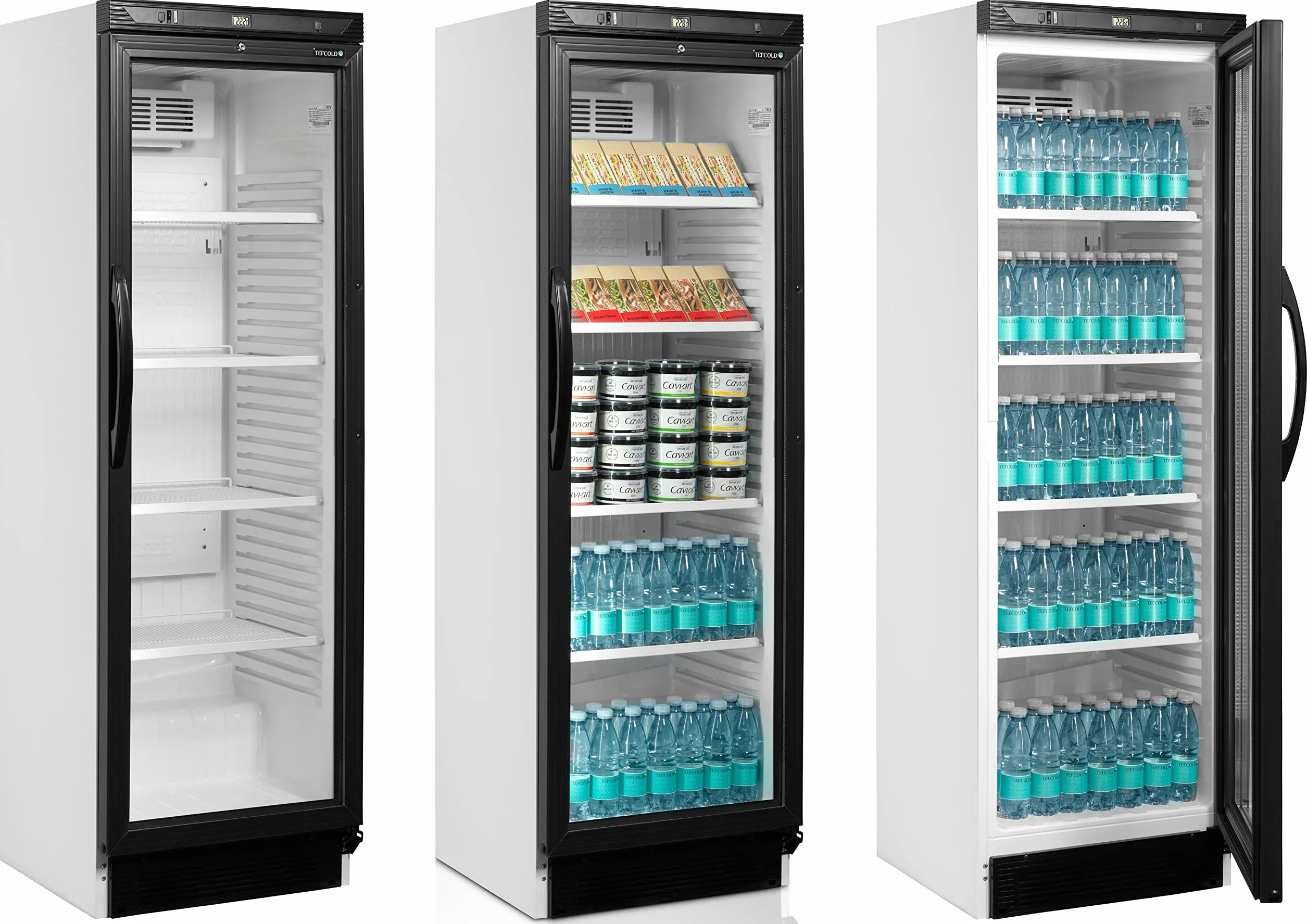 Tefcold CEV425 1 LED Frigorífico para Bebidas, Volumen Bruto 372 L, Nevera Expositora, Frigorífico con Puerta de Cristal, Rango de Temperatura 2 a 10 °C, Luz Interior LED dentro del Marco de Puerta