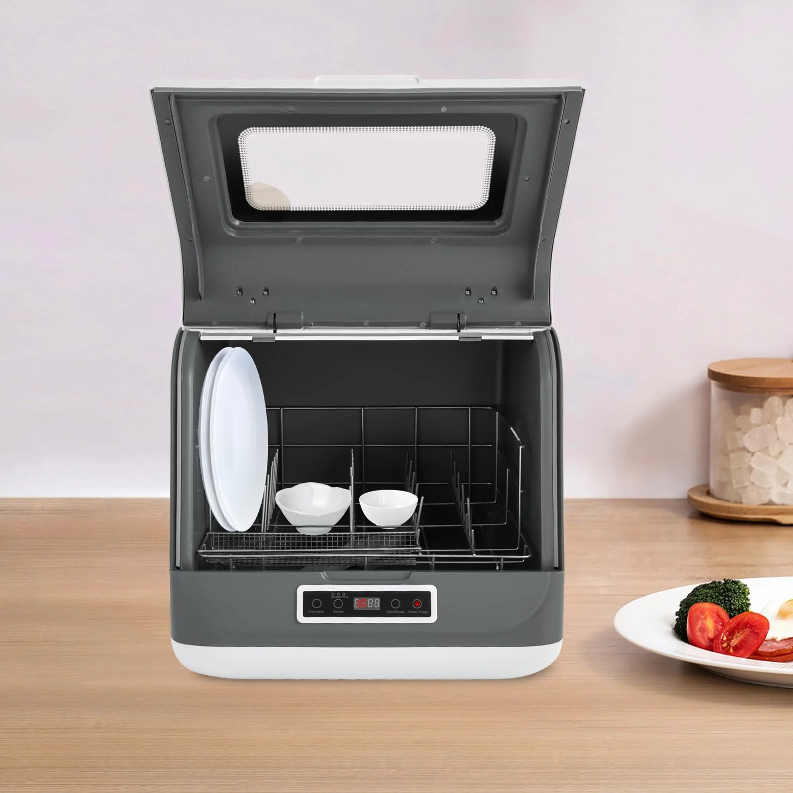 Mini lavavajillas, 800 W, IPX1, lavavajillas de mesa con 3 programas de lavado, pequeño, para oficina, camping, caravana, espacio para 12-20 cubiertos, 45 x 40 x 44,8 cm (blanco)