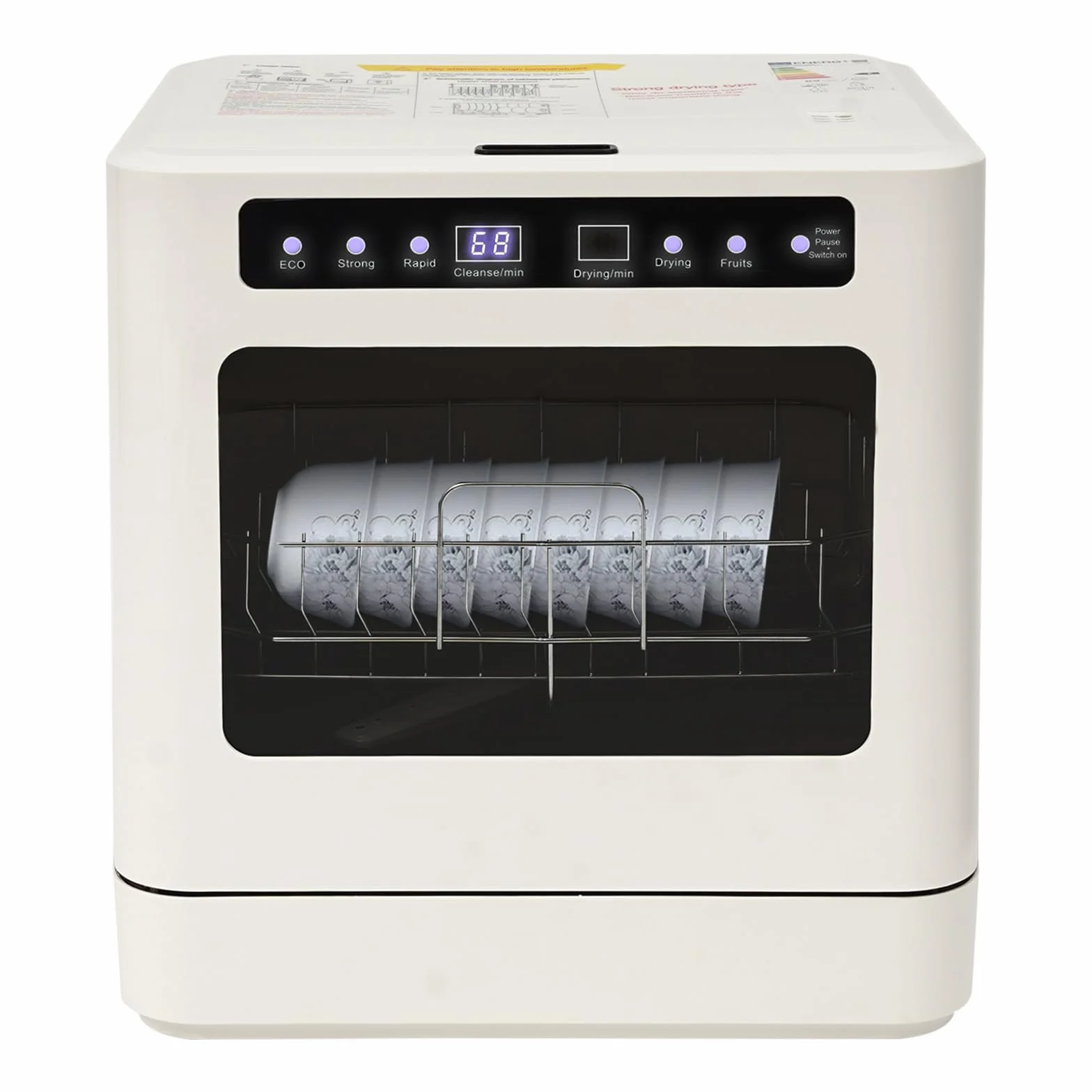 Lavavajillas de mesa, 4 programas, agua caliente a 72 °C, función de secado, lavavajillas eléctrico de 800 W, control táctil
