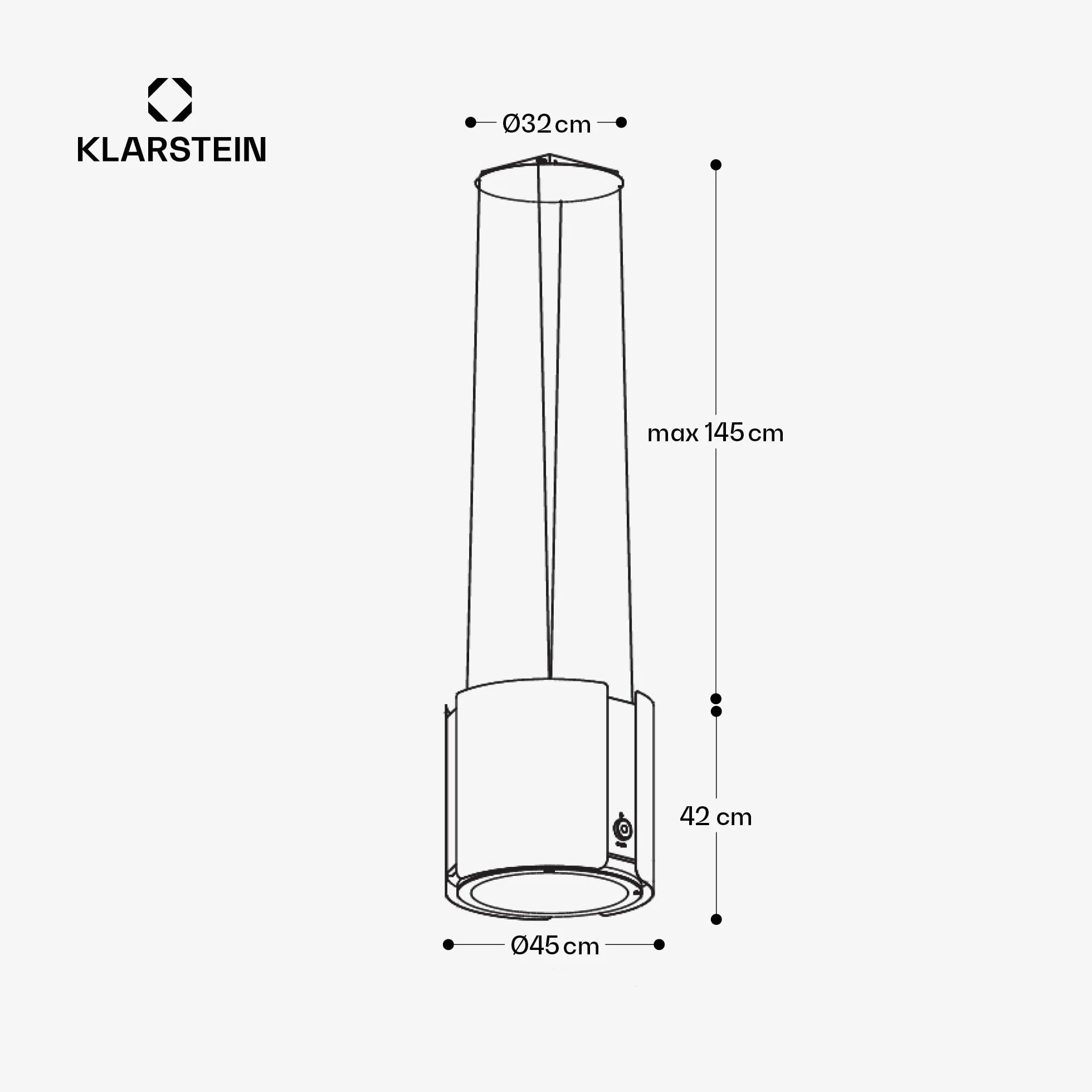 Klarstein Skyfall Smart – Extractor de humo tipo isla, campana aislada, control por aplicación móvil, 45 x 42 cm (ØxB), ventilación y extracción, 3 niveles, 402 m³/h iluminación LED, clase C, negro