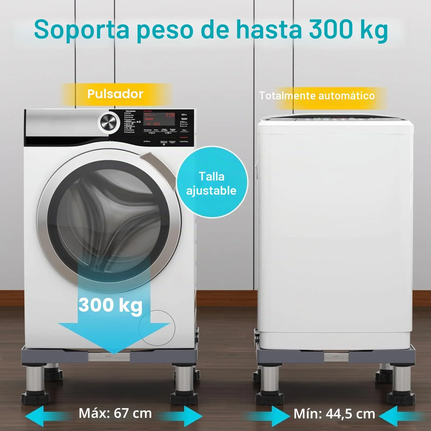 DEWEL Base para Lavadora, Base Ajustable para Frigorífico, Lavavajillas, Congelador, Mueble de Cocina y Electrodomésticos Estáticos (Ajustable 45-67 cm, Altura 13-17 cm)