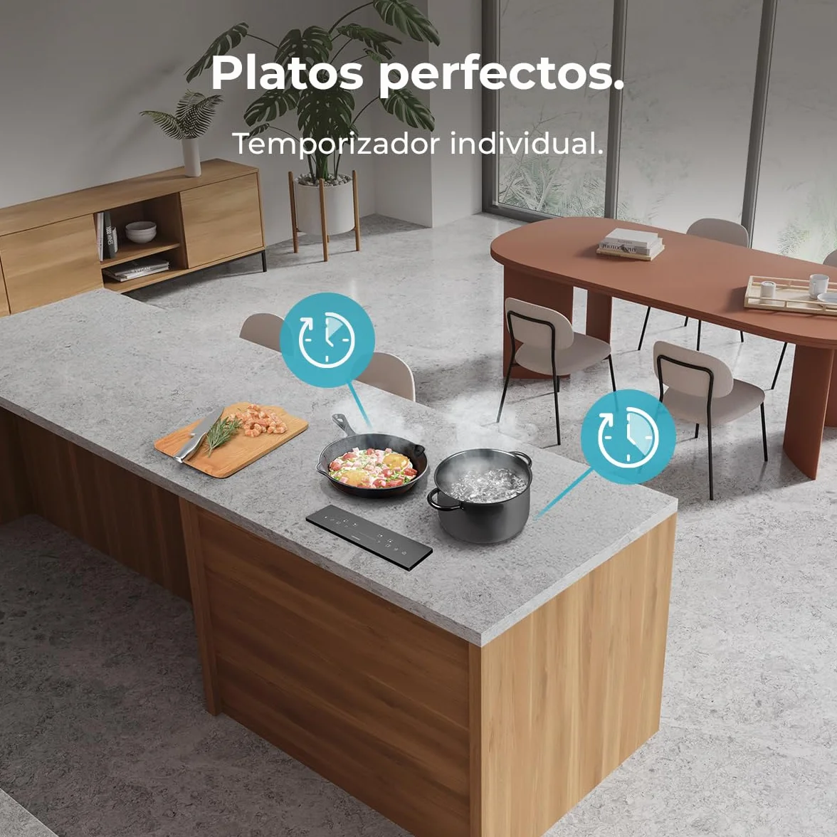 Cecotec Placa de Inducción Invisible - Oculta Bajo Encimera 60cm Bolero Squad I 4300 Invisible FullFlex. 7200W, Encimera 12-15mm y que Soporte 400º, 9 Velocidades, Temporizador, Bloqueo de Seguridad