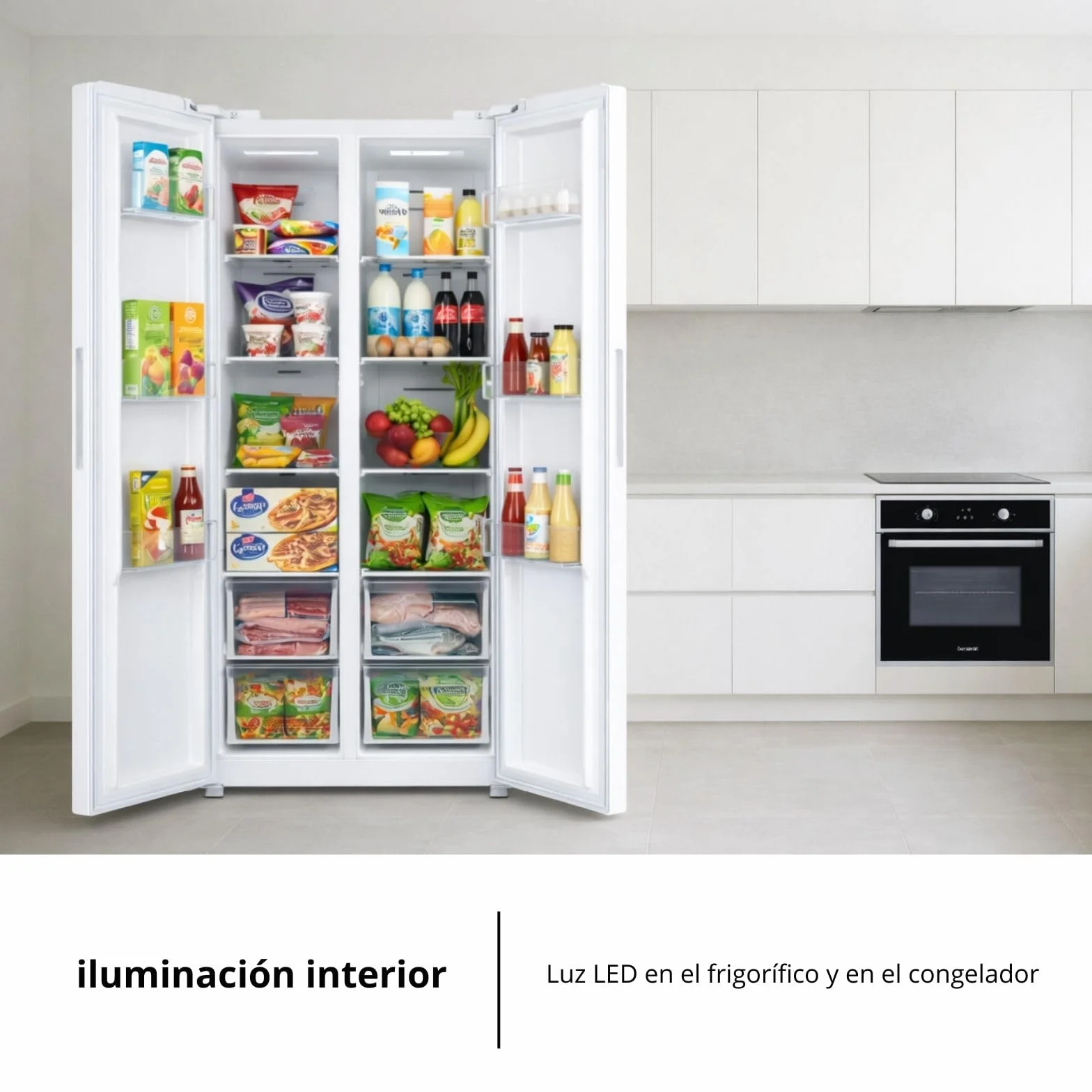 Corberó – Frigorífico Americano | CFSBSM460NFW | 460L | 177.5cm | No Frost | Motor Inverter |41 dB | Display en la puerta | Súper Enfriamiento | Súper Congelación | Blanco