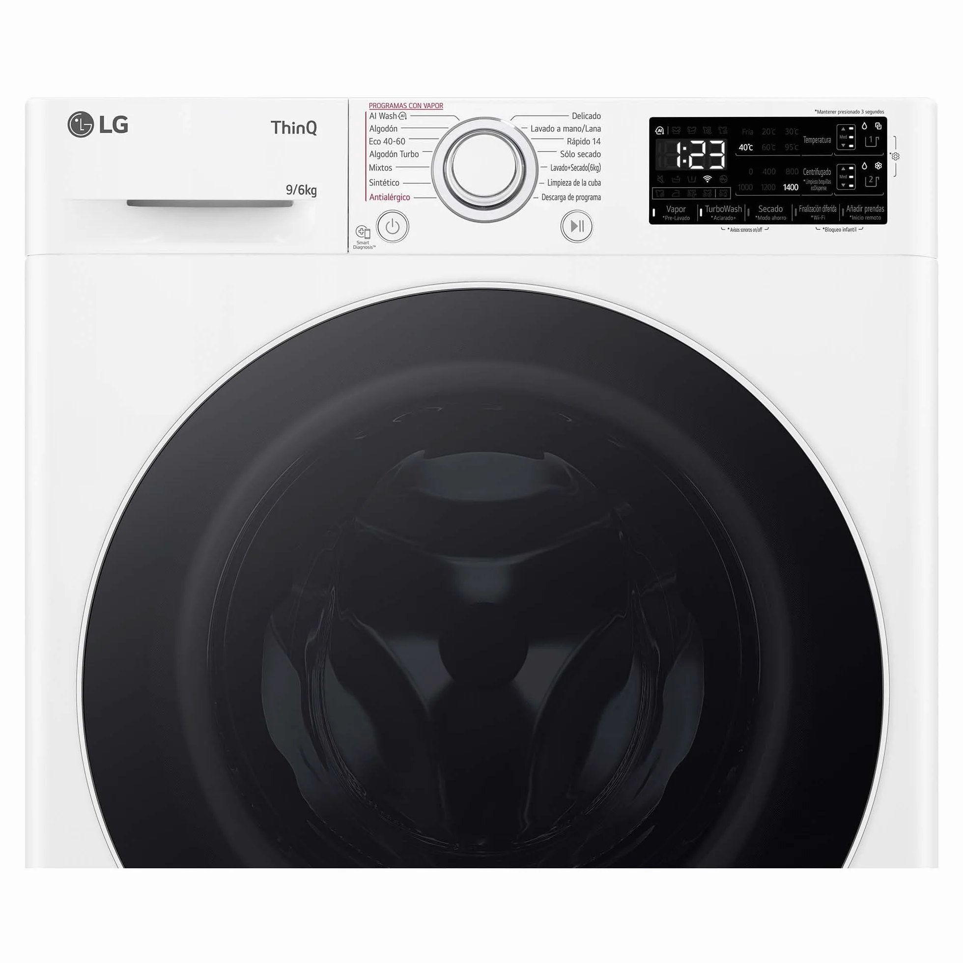 LG Lavadora Secadora Inteligente Direct Drive 9/5kg 1400 rpm Autodosificación Vapor Steam Wi-Fi ThinQ Serie 550 Blanco