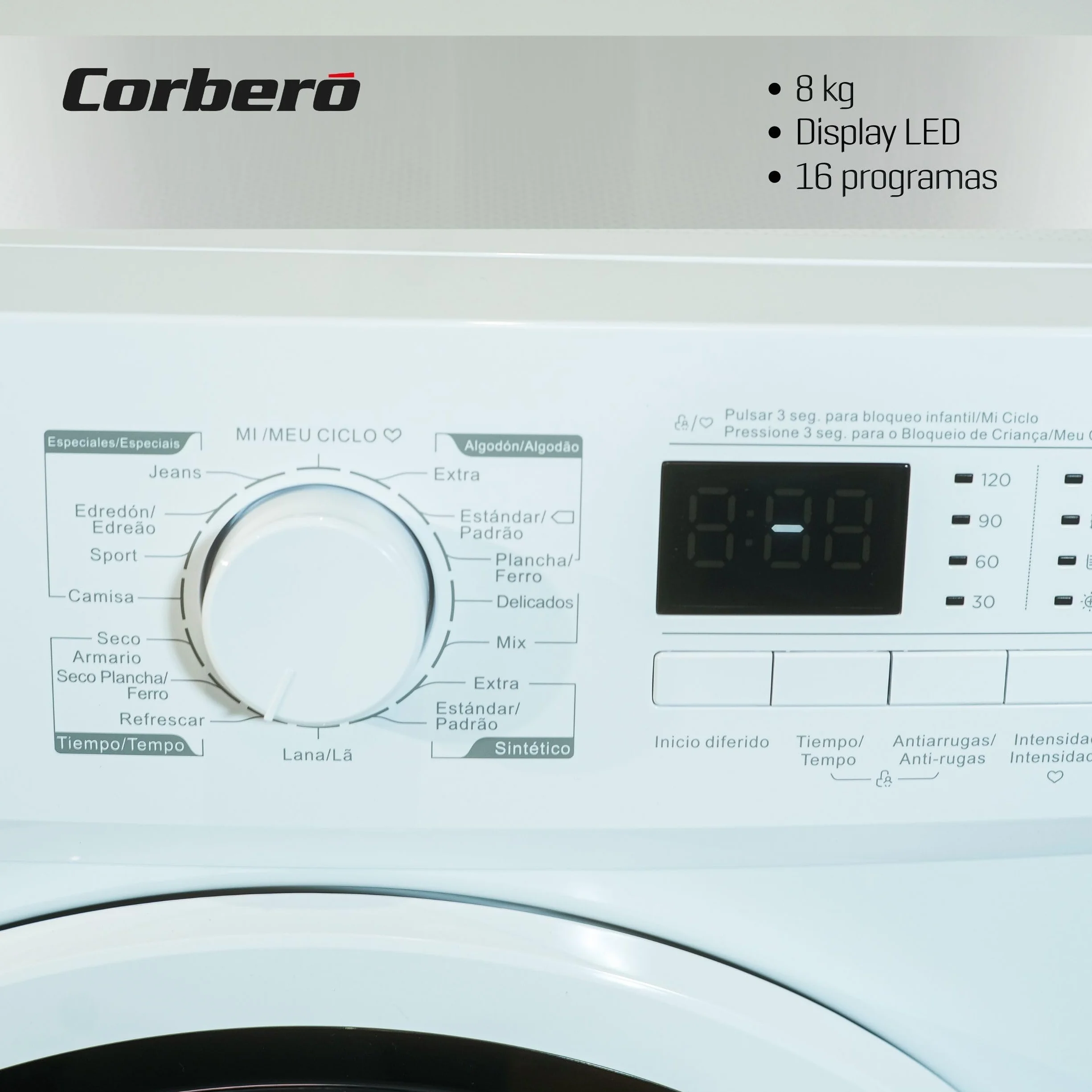 Corberó - Secadora Carga Frontal | CSBCM810W | 8 Kg | Bomba de Calor | Display LED | 16 Programas | Inicio Diferido | Función Inicio/Pausa | Antiarrugas | 65dB | Blanco