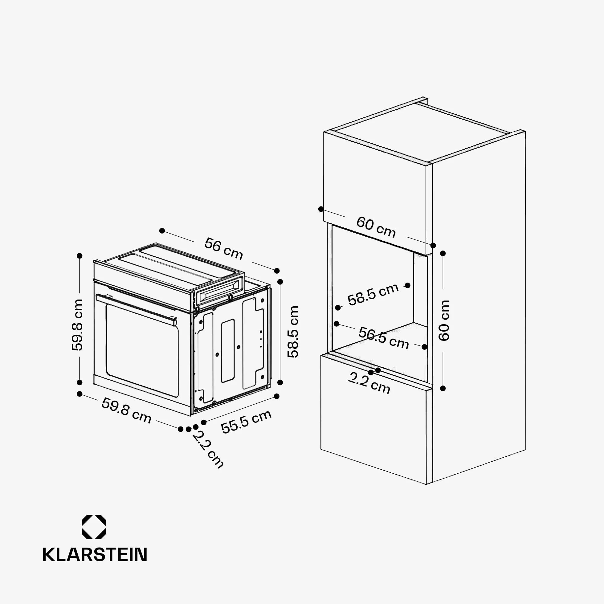 Klarstein Illuminosa Smart Horno Eléctrico Empotrable - 73L, 11 Funciones, Control Wifi, Eficiencia Energética A+, Puerta de Triple Acristalamiento, Horno Multifunción Integrable
