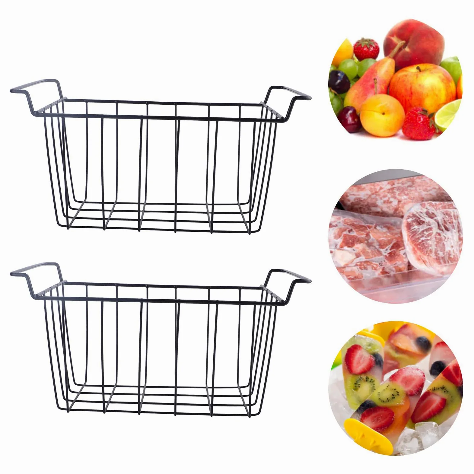 Cestas de congelador de pecho de 2 paquetes con manijas, contenedores de almacenamiento colgantes, cestas de almacenamiento para congeladores de cofres, refrigerador, 39 * 20 * 20 (L 45 cm x W 24.5