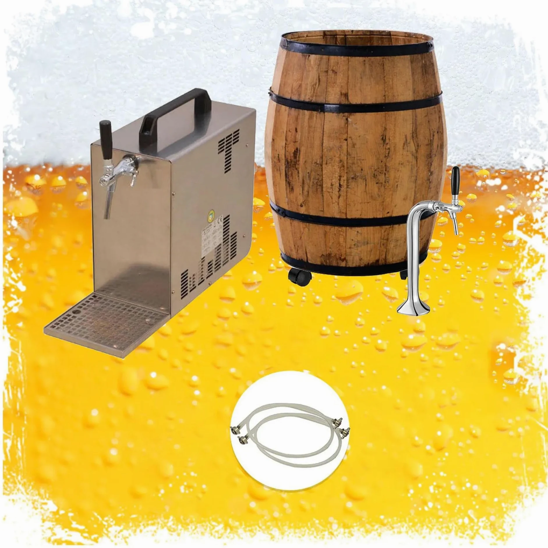 Kit completo de sistema de tiro de cerveza, barra móvil Barrique con enfriador Pygmy 25/K, bomba de membrana, grifo y columna cromados, 230V, tipo S