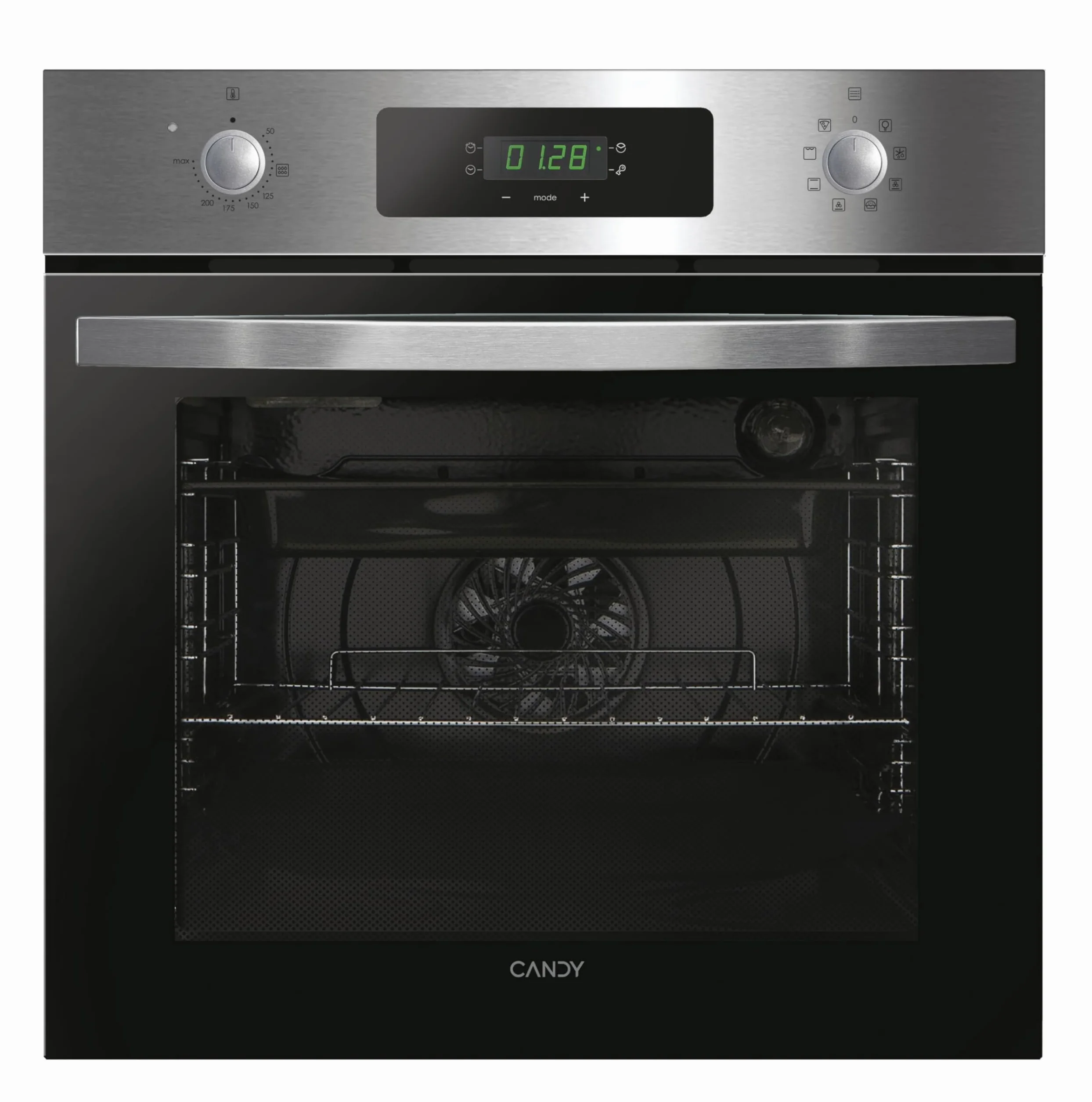 Candy Idea FIDC X625 L, Horno Multifunción, 70L, Limpieza Aquactiva, 1 Bandeja y 2 Rejillas, Guía Telescópica, 8 Funciones, Display Timer Touch, Mandos Push&Pull, Puerta 2 Cristales, Inox y Negro