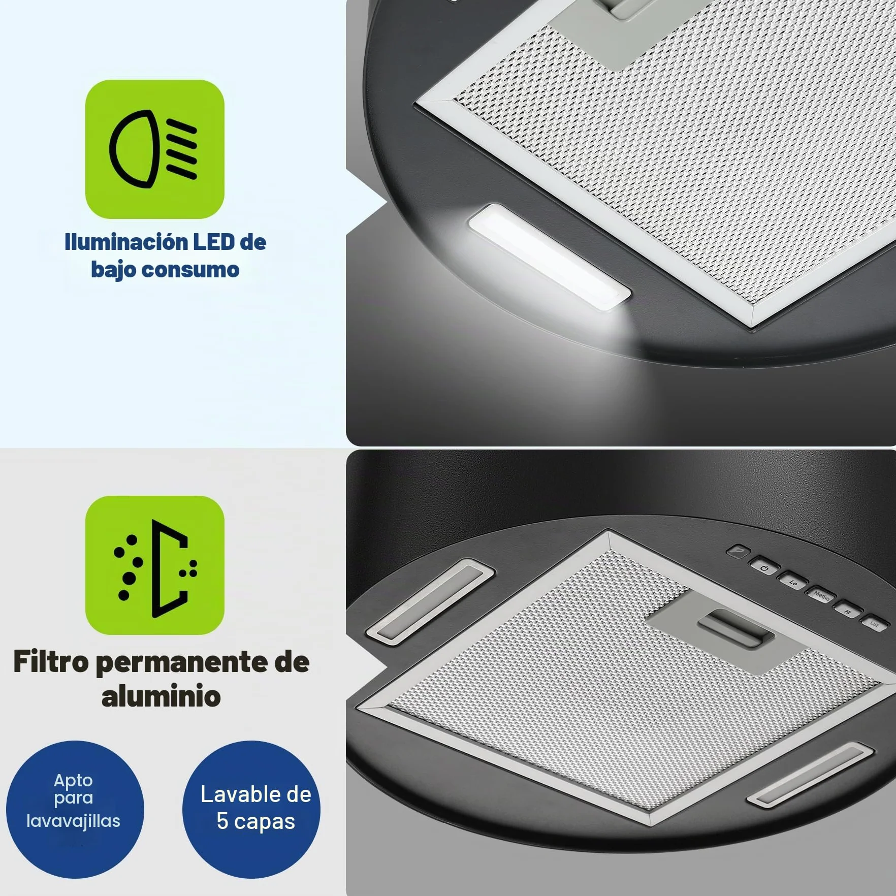 SNDOAS Hotte Aspirante, Hotte Suspendue 35cm avec 2 Filtres à Charbon, Débit d'Air Puissant 700 m³/h, 3 Vitesses, Arrêt Retardé (5 minutes), Éclairage LED, Noire