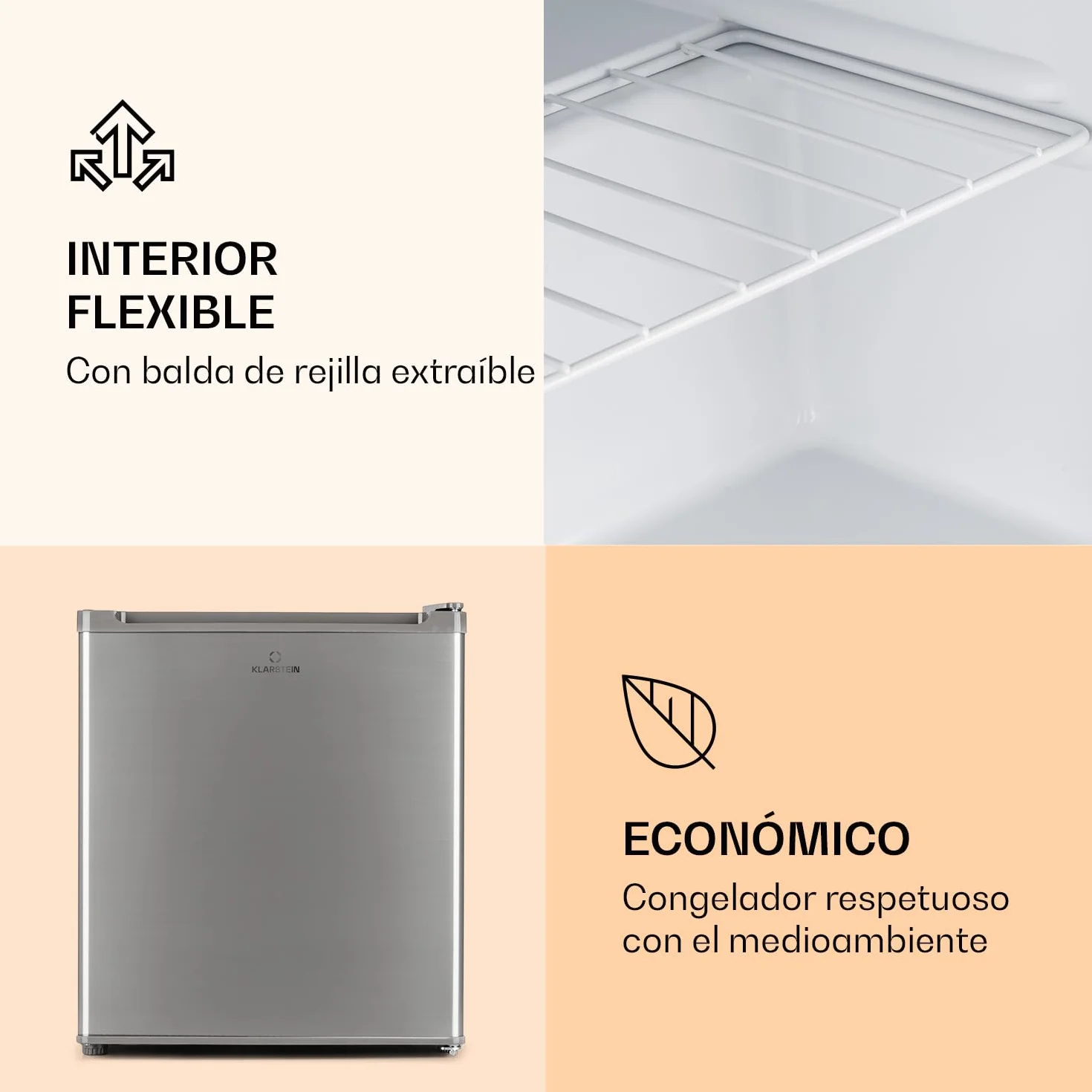 Klarstein Congelador Pequeño Vertical, Mini Congelador Portatil Silencioso para Casa y Oficina, Capacidad 33 l. con Estante, Eficiencia Energética, Estante, Dep. Hielos y Rascador