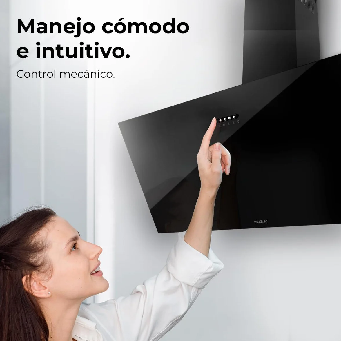 Cecotec Campana Decorativa 90cm Bolero Flux DM 906500 Glass Black 165W 650m3/h Frontal Vidrio Negro Control Mecánico 3 Niveles Potencia