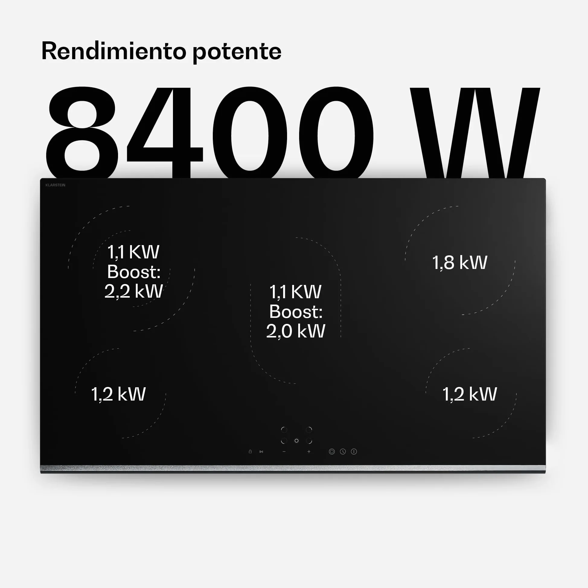 Klarstein Verosteel Vitroceramica 91 cm - Placa Vitrocerámica 5 Zonas, 8400 W, Control Táctil, Temporizador & Bloqueo Infantil, Superficie Fácil de Limpiar, Diseño Minimalista Encastrable