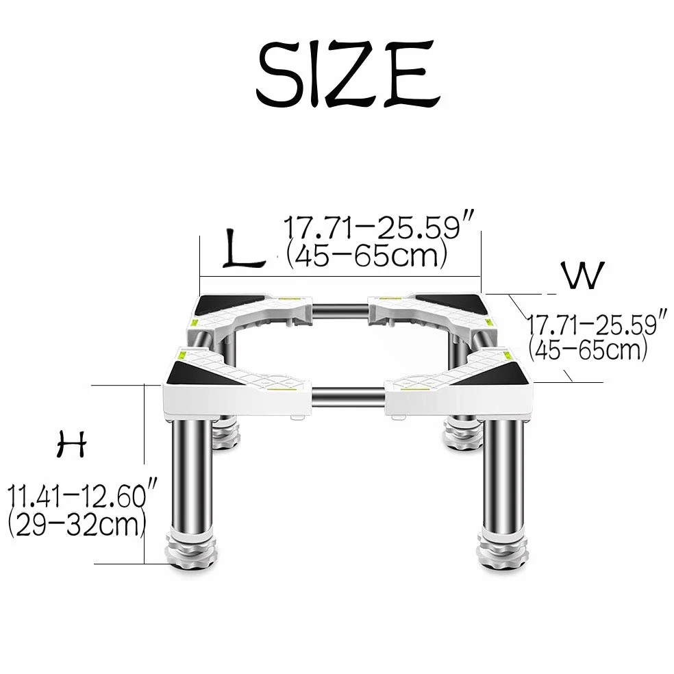 Base antivibración para lavadora, soporte ajustable para lavadora, secadora, nevera, congelador, capacidad de carga de 500 kg, altura extensible de 45-65 cm, 4 pies