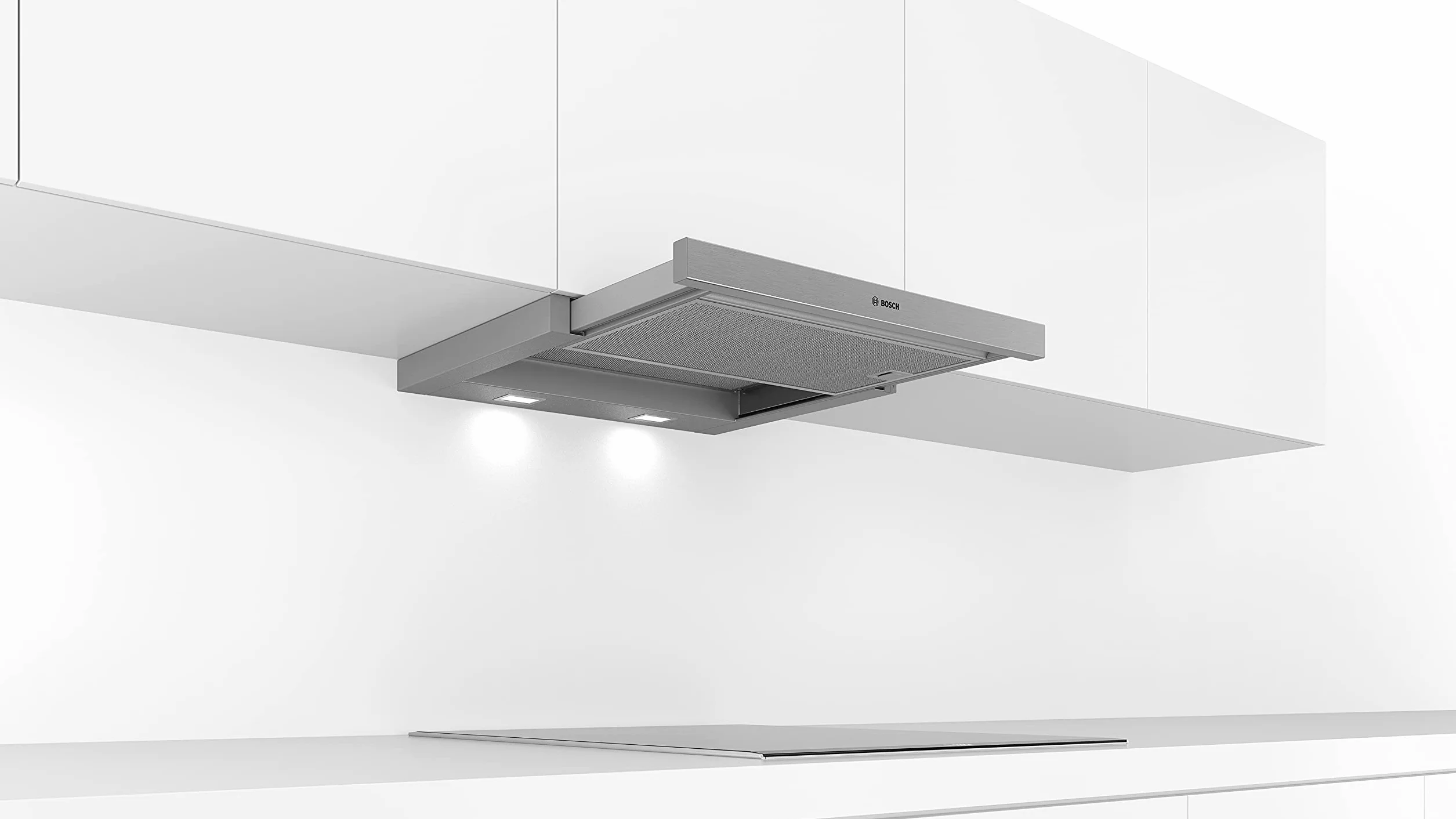 Bosch DFL064A52 Serie 4 - Campana de pantalla plana, 60 cm de ancho, circulación y salida de aire, fabricado en Alemania, motor EcoSilence Drive silencioso y eficiente, iluminación LED uniforme,