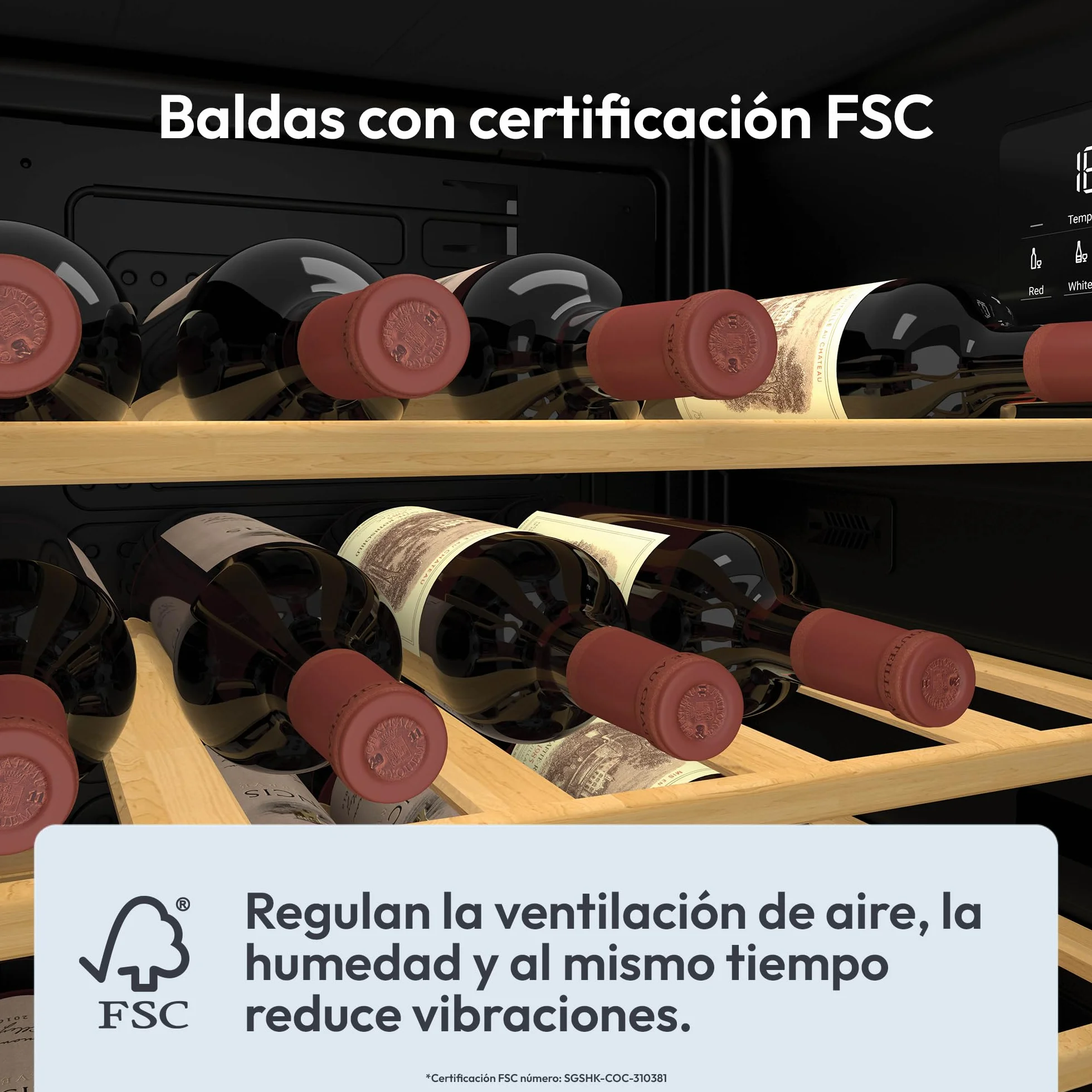 Candy DiVino CWC058, Vinoteca, 58 Botellas, WiFi, App hOn, Puerta Reversible, 10 Baldas, Tratamiento Anti-UV, Compresor Antivibraciones, Iluminación LED, Control Digital,Tirador Integrado, 37DB, Negro