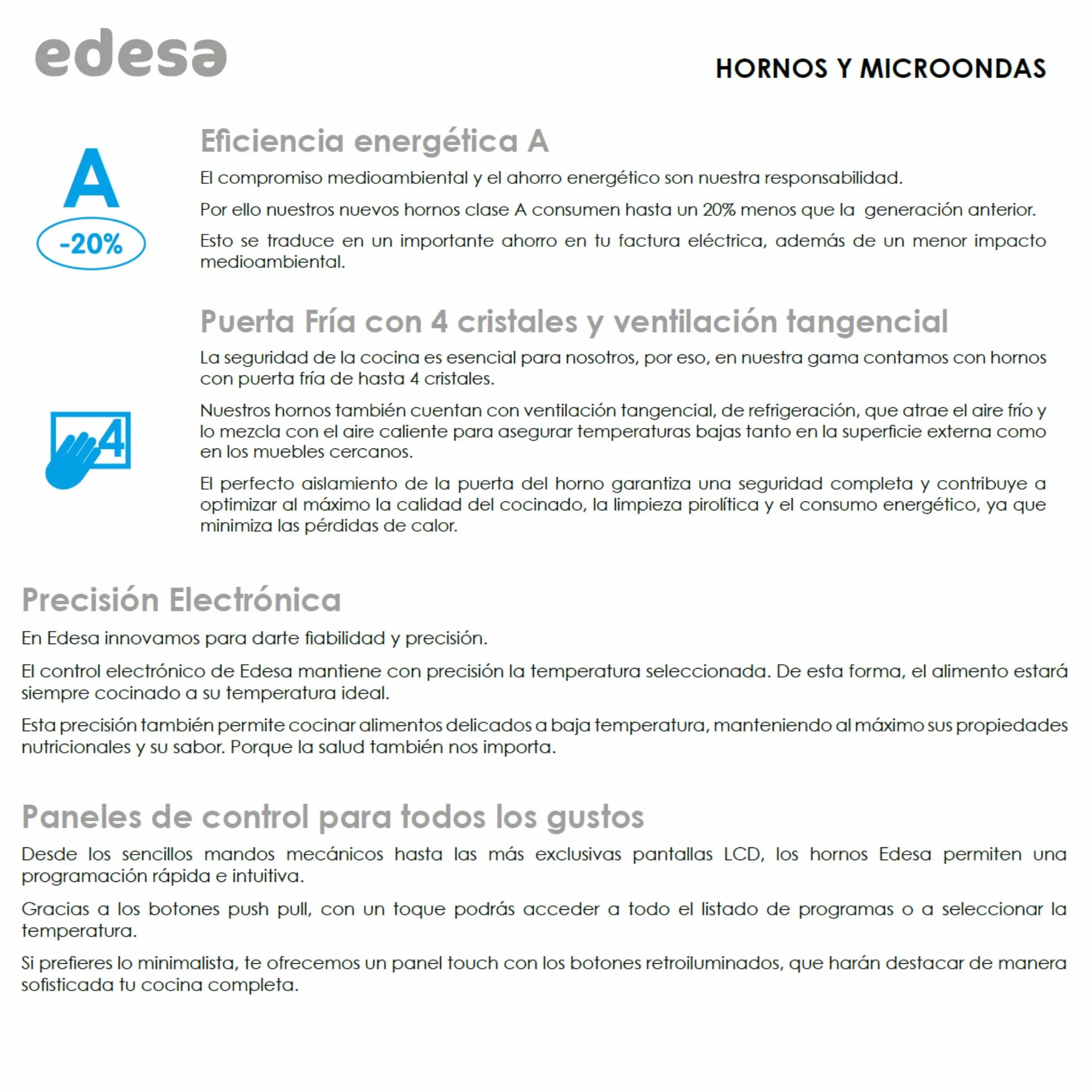 Edesa Horno Multifunción EOE-6020 X/A Capacidad 80L 7 Programas Cocinado Puerta Cristal Panel Control Inoxidable Fácil Limpieza Incluye Guías Laterales 2 Bandejas Rejilla Cromada Acabado Cristal Negro