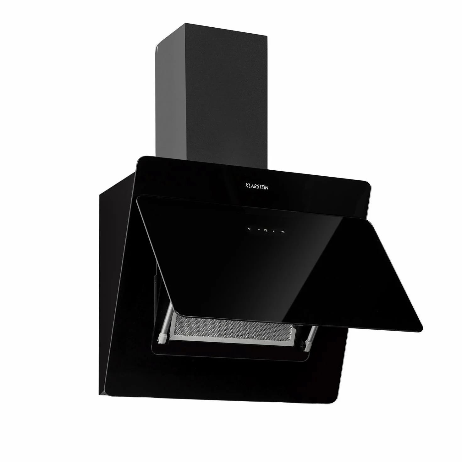 Klarstein Aurica - Campana extractora, Extractor humos, Juego extractor Kit recirculación, 165 W, Táctil, 60 cm, 2 filtro carbón activo, Negro
