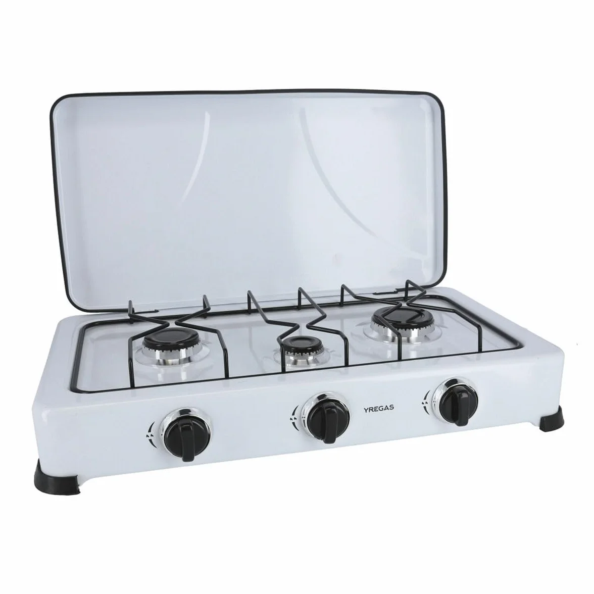 COCINA GAS 3 FUEGOS C/TAPA ESMALTADA BLANCA